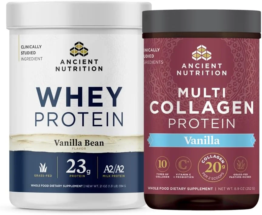 پودر پروتئین وی با شیر گاو تغذیه شده با علف Ancient Nutrition، طعم وانیل، 20 سروینگ + پودر پروتئین پپتیدهای کلاژن چندگانه، وانیلی، 24 سروینگ پودر پروتئین وی با شیر گاو تغذیه شده با علف Ancient Nutrition، طعم وانیل، 20 سروینگ + پودر پروتئین پپتیدهای کلاژن چندگانه، وانیلی، 24 سروینگ