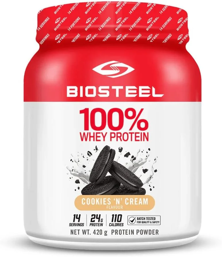 پودر پروتئین وی ۱۰۰٪ BIOSTEEL - کوکی و خامه، ۱۴ سروینگ، ۲۴ گرم پروتئین، پروتئین وی برای ورزشکاران حرفه ای، بدون شکر، بدون rBGH، غیر GMO، بهبود ریکاوری و عضله سازی
