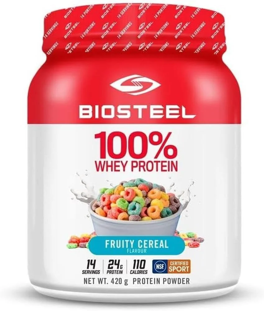 پودر پروتئین وی ۱۰۰٪ ورزشی BIOSTEEL، فرمول بعد از تمرین بدون هورمون rBGH و غیر GMO، طعم غلات میوه ای، ۱۴ سروینگ پودر پروتئین وی ۱۰۰٪ ورزشی BIOSTEEL، فرمول بعد از تمرین بدون هورمون rBGH و غیر GMO، طعم غلات میوه ای، ۱۴ سروینگ