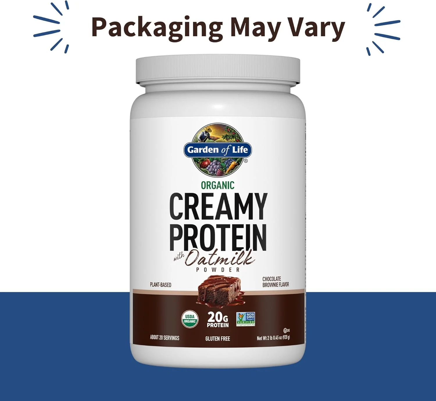 پودر پروتئین گیاهی ارگانیک و خامه‌ای Garden of Life + شیر جو دوسر، 20 گرم پروتئین کامل گیاهی، آب نارگیل، MCT، غلات جوانه زده، پری‌بیوتیک، پروبیوتیک – بدون گلوتن، براونی شکلاتی، 2 پوند