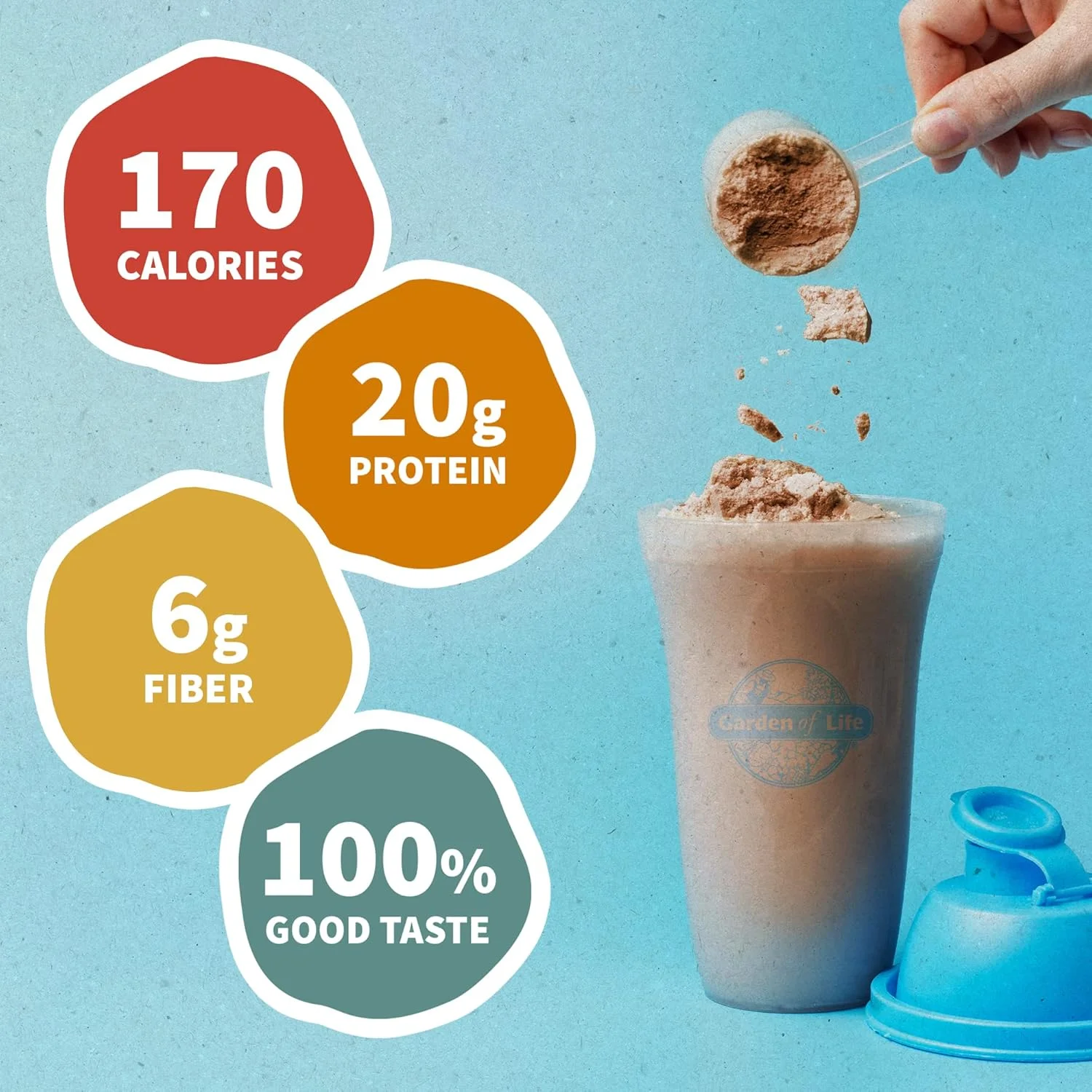 پودر پروتئین گیاهی ارگانیک و خامه‌ای Garden of Life + شیر جو دوسر، 20 گرم پروتئین کامل گیاهی، آب نارگیل، MCT، غلات جوانه زده، پری‌بیوتیک، پروبیوتیک – بدون گلوتن، براونی شکلاتی، 2 پوند