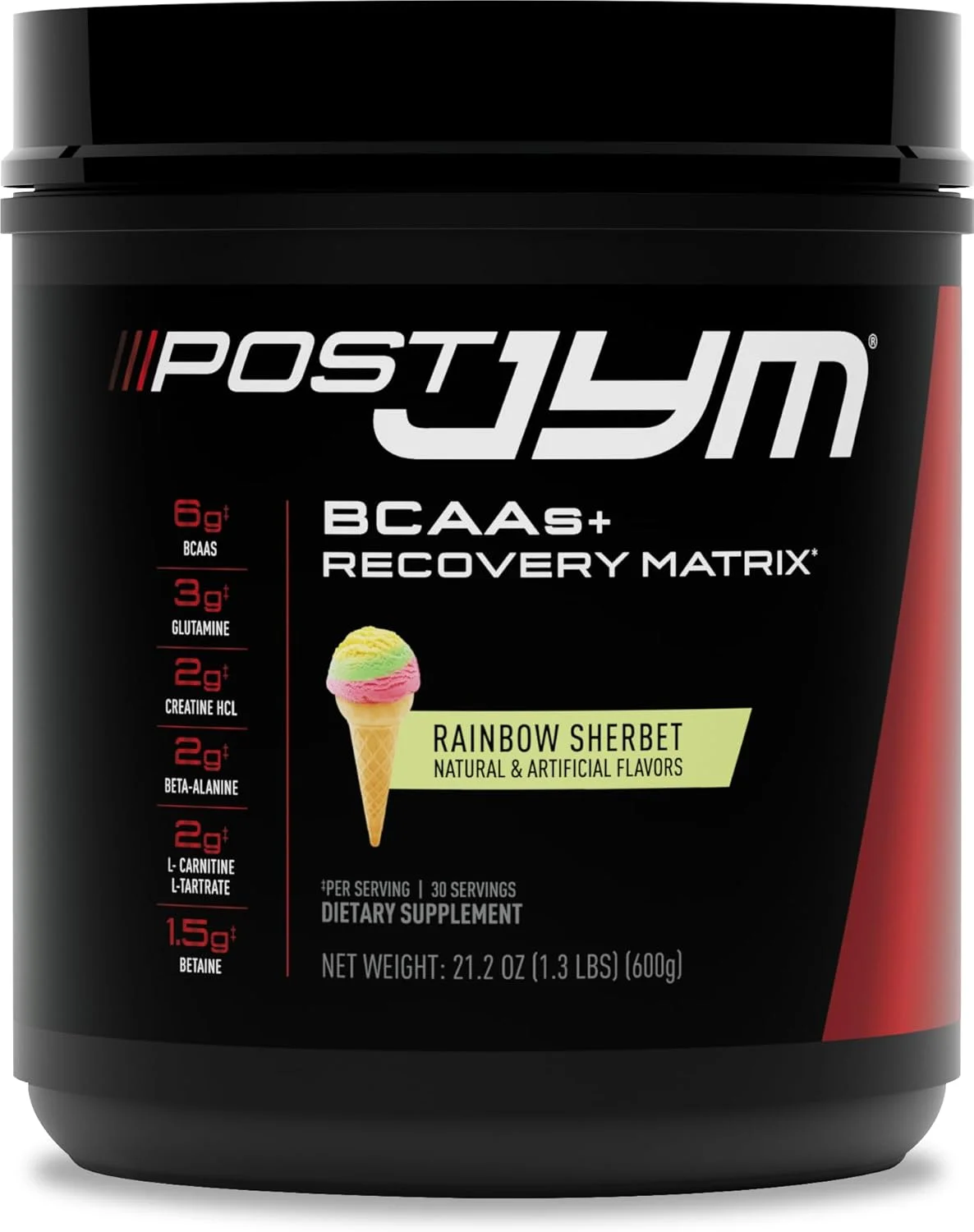 پودر ریکاوری آمینو Post JYM Active Matrix از JYM Supplement Science با طعم رنگین کمان، حاوی کراتین HCL خالص، BCAA، گلوتامین، کارنیتین، بتائین، تورین برای قدرت، ترمیم و عملکرد، 30 سروینگ