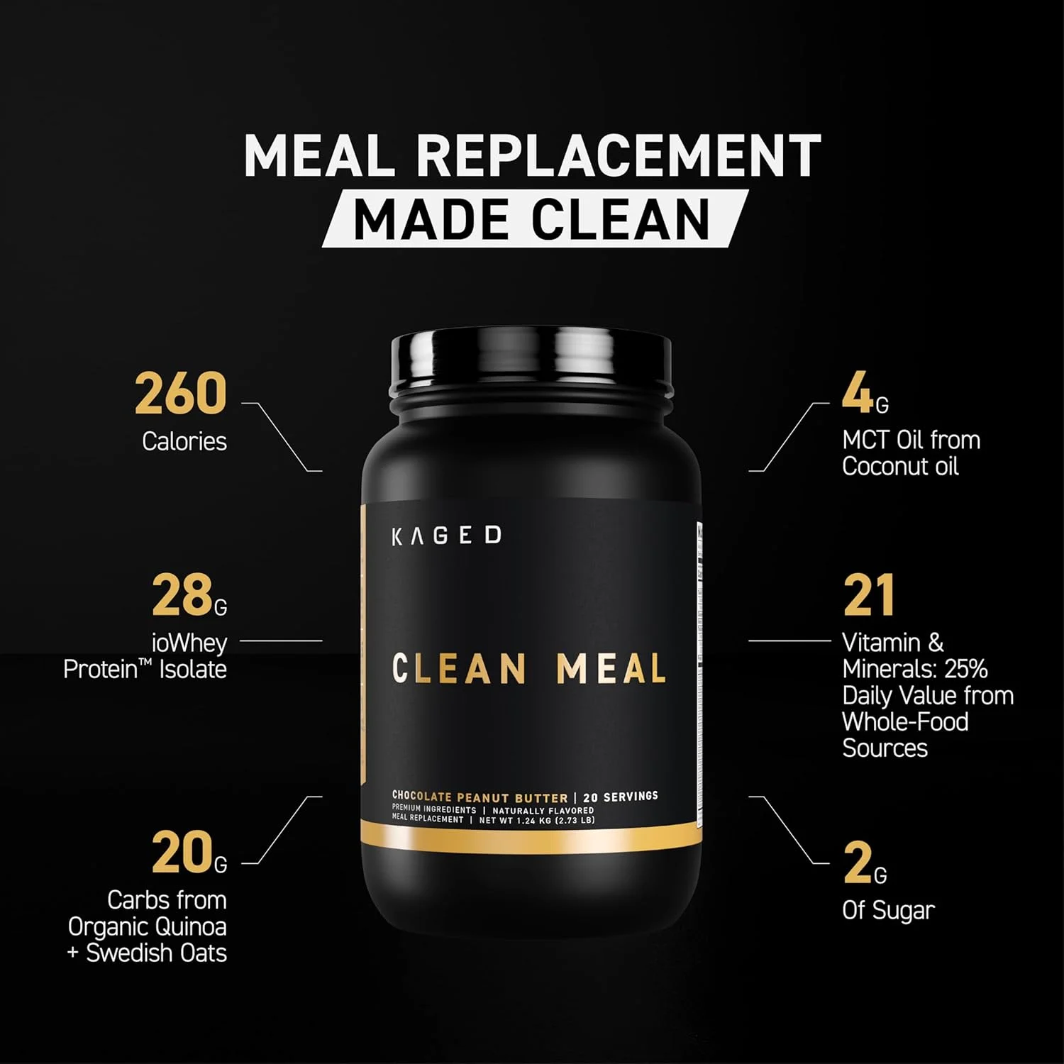 پودر غذای کامل کیجِد | کره بادام زمینی شکلاتی | شیک جایگزین غذا | پروتئین وی ایزوله | کربوهیدرات های پاک، چربی های روغن MCT، ویتامین ها و مواد معدنی ارگانیک | مکمل برای مردان و زنان | 20 سروینگ