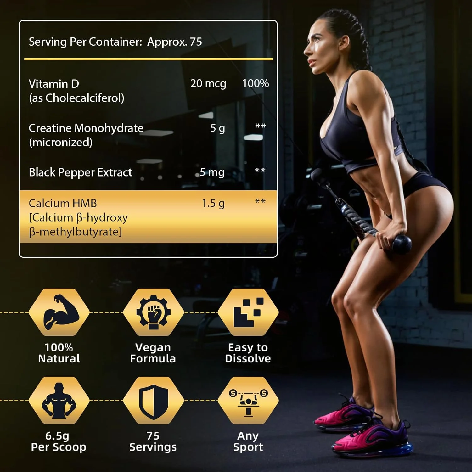 کراتین مونوهیدرات میکرونیزه برای زنان و مردان، پودر کراتین برای مردان و زنان برای بهبود عملکرد و قدرت، پشتیبانی از رشد عضلات و ریکاوری تمرین، 6.5 گرم در هر وعده، 75 وعده