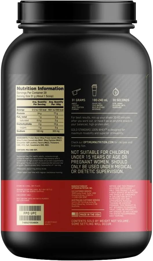 پودر پروتئین وی 100% گلد استاندارد اپتیموم نوتریشن، طعم بستنی وانیلی، 900 گرمی پودر پروتئین وی 100% گلد استاندارد اپتیموم نوتریشن، طعم بستنی وانیلی، 900 گرمی