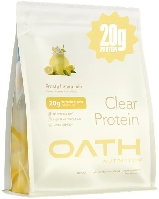 پودر پروتئین وی ایزوله شفاف Oath Nutrition، طعم لیموناد یخی، 20 گرم پروتئین کامل در هر وعده، بدون شکر افزوده، تهیه شده از شیر گاوهای تغذیه شده با علف، 21 وعده
