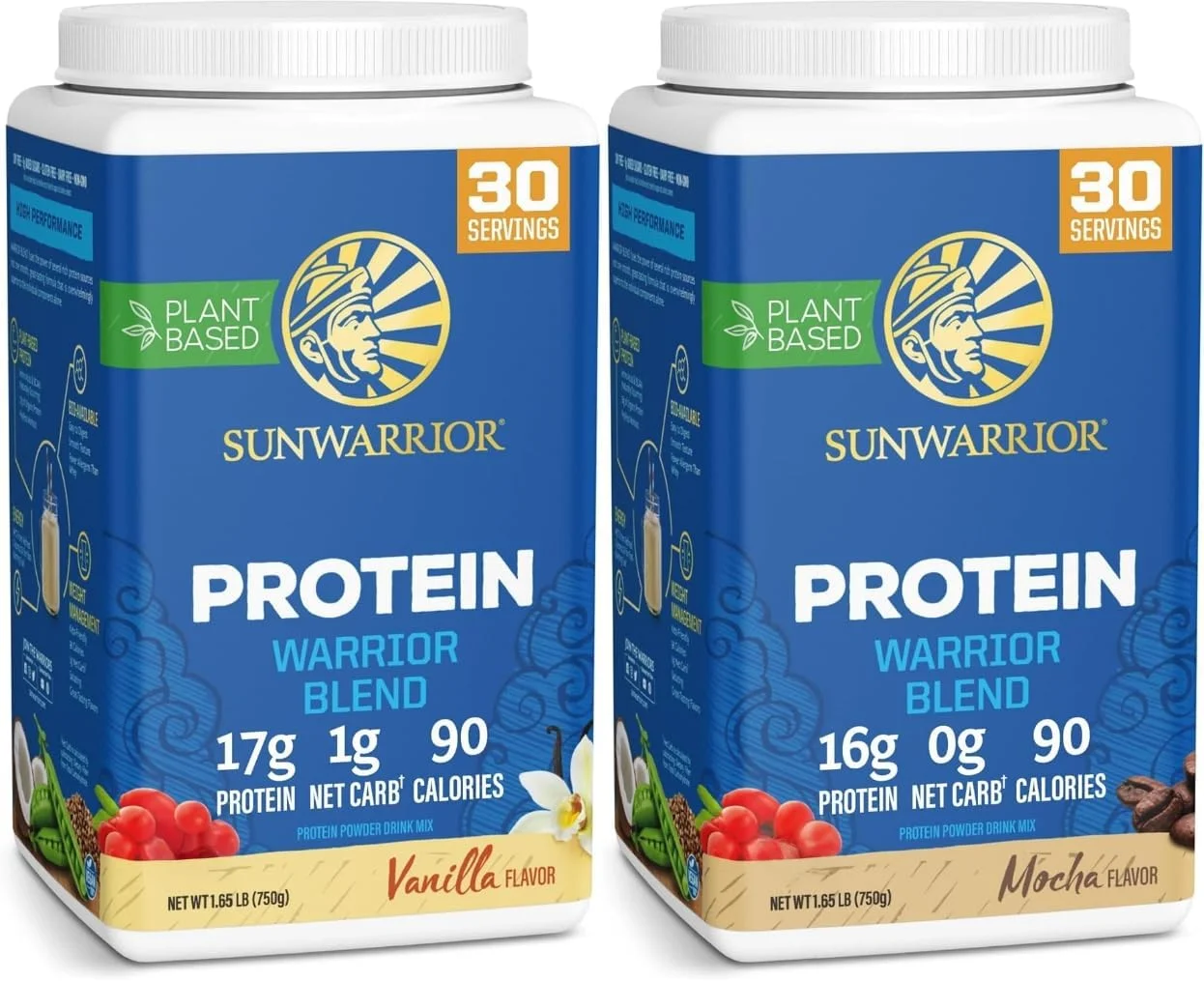 مجموعه پودر پروتئین گیاهی ارگانیک سان واریر با طعم موکا و وانیل | بسته ویژه و مقرون به صرفه | پودر پروتئین وگان ارگانیک | بدون مواد پرکننده لبنیات، سویا و گلوتن (30 سروینگ وانیل، 30 سروینگ موکا)