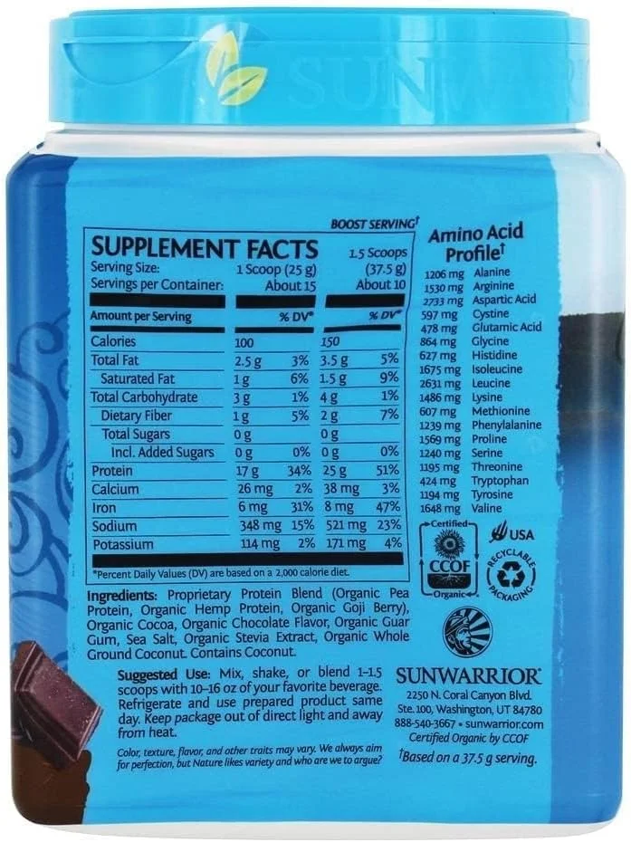 سان واریر - مخلوط جنگجو، پودر پروتئین گیاهی، خام و وگان با نخود و شاهدانه، شکلاتی، 15 سروینگ