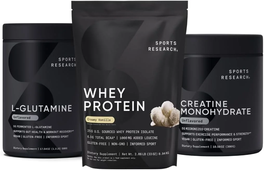 ماتریکس ریکاوری Sports Research® - پودر پروتئین وی ایزوله 952 گرم + ال-گلوتامین 300 گرم + کراتین مونوهیدرات 300 گرم