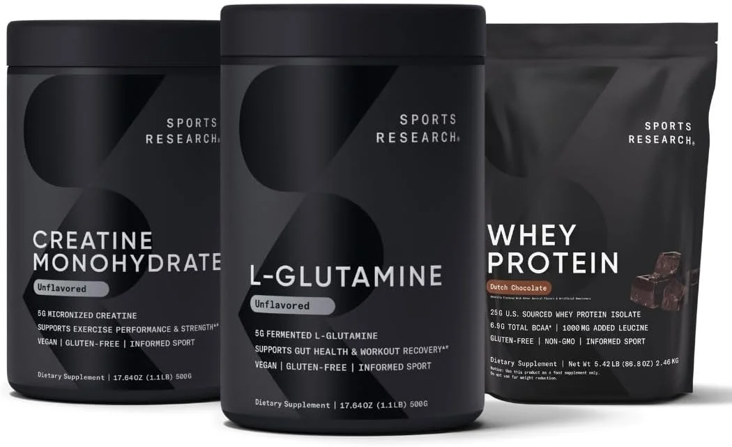 پک ریکاوری ورزشی Sports Research® - ال-گلوتامین + کراتین مونوهیدرات + پروتئین وی