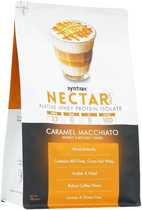 Syntrax Nutrition Nectar Lattes، پروتئین وی ایزوله، کارامل ماکیاتو، 2 پوند