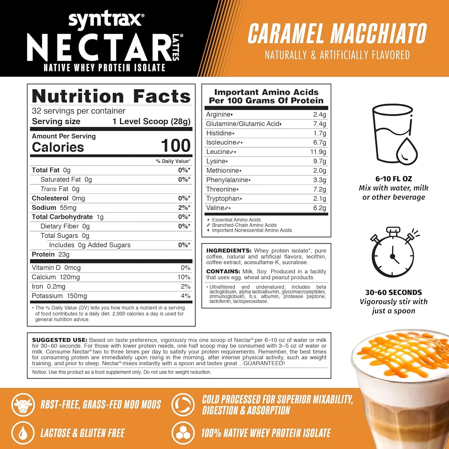 Syntrax Nutrition Nectar Lattes، پروتئین وی ایزوله، کارامل ماکیاتو، 2 پوند