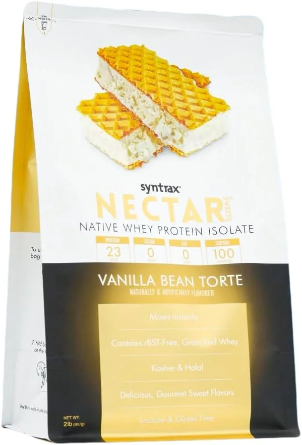 Syntrax Nutrition Nectar Sweets، پروتئین وی ایزوله، تورت لوبیا وانیلی، 2 پوند، دانه های وانیل بن واقعی Syntrax Nutrition Nectar Sweets، پروتئین وی ایزوله، تورت لوبیا وانیلی، 2 پوند، دانه های وانیل بن واقعی