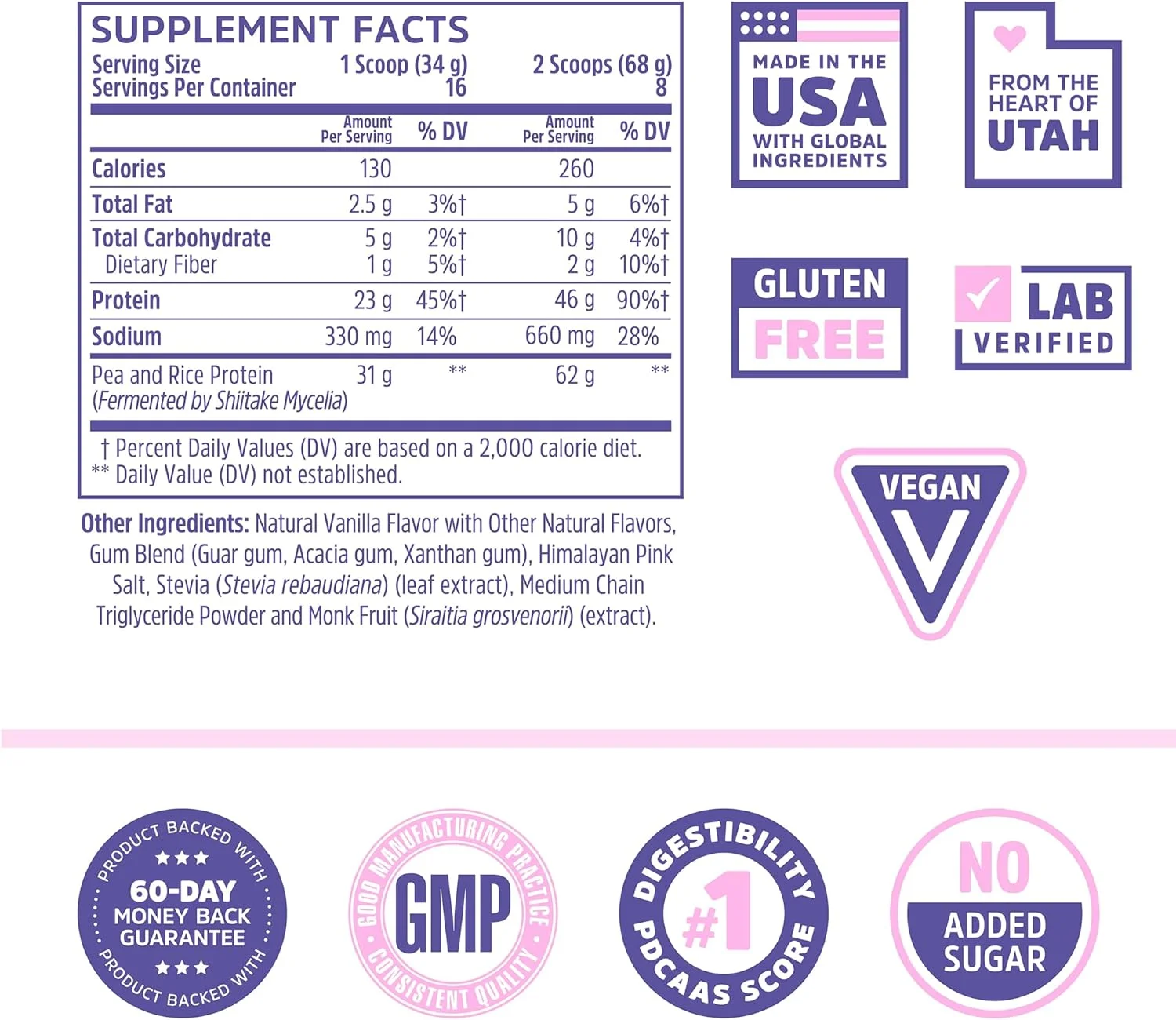 پودر پروتئین گیاهی کامل Zhou Plant - پودر پروتئین گیاهی برای زنان و مردان، ترکیب پروتئین برنج و نخود غیر لبنی برای اسموتی و شیک، 21 گرم در هر وعده - وانیلی، 502 گرم (16 وعده)