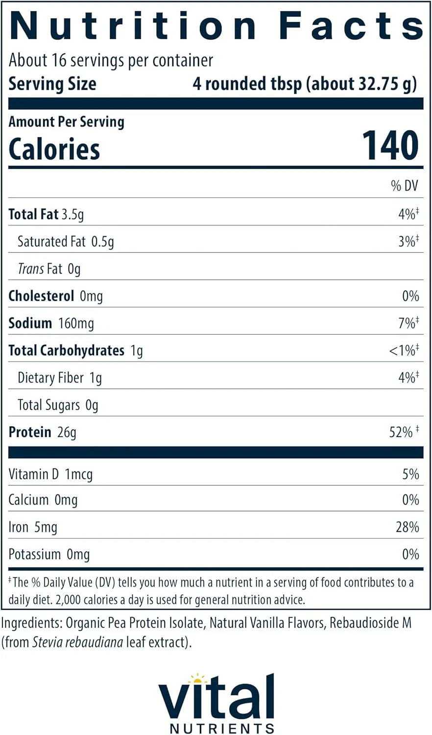 پروتئین نخود ارگانیک ویتال نوترینتز پرووج ۵۲۴ گرم | پودر پروتئین نخود وگان | ۲۳ گرم پروتئین در هر وعده | طعم وانیل طبیعی | فاقد گلوتن، لبنیات و سویا | غیر تراریخته | ۱۶ وعده