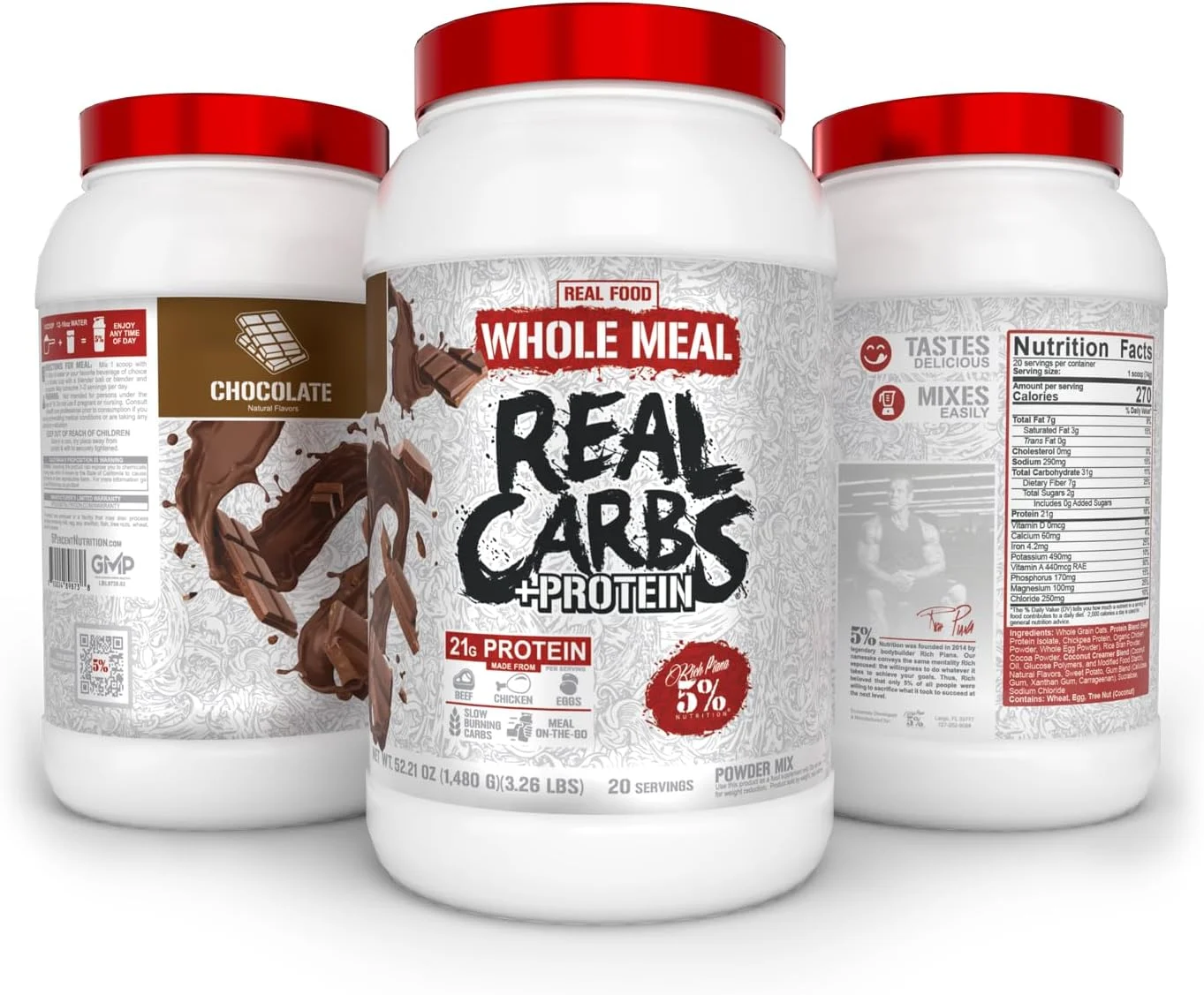 5% Nutrition Rich Piana کربوهیدرات + پروتئین | پودر پروتئین جایگزین وعده غذایی افزایش دهنده حجم | کربوهیدرات برای وعده غذایی ریکاوری قبل و بعد از تمرین | 3 پوند، 20 سروینگ (شکلاتی) 5% Nutrition Rich Piana کربوهیدرات + پروتئین | پودر پروتئین جایگزین وعده غذایی افزایش دهنده حجم | کربوهیدرات برای وعده غذایی ریکاوری قبل و بعد از تمرین | 3 پوند، 20 سروینگ (شکلاتی)