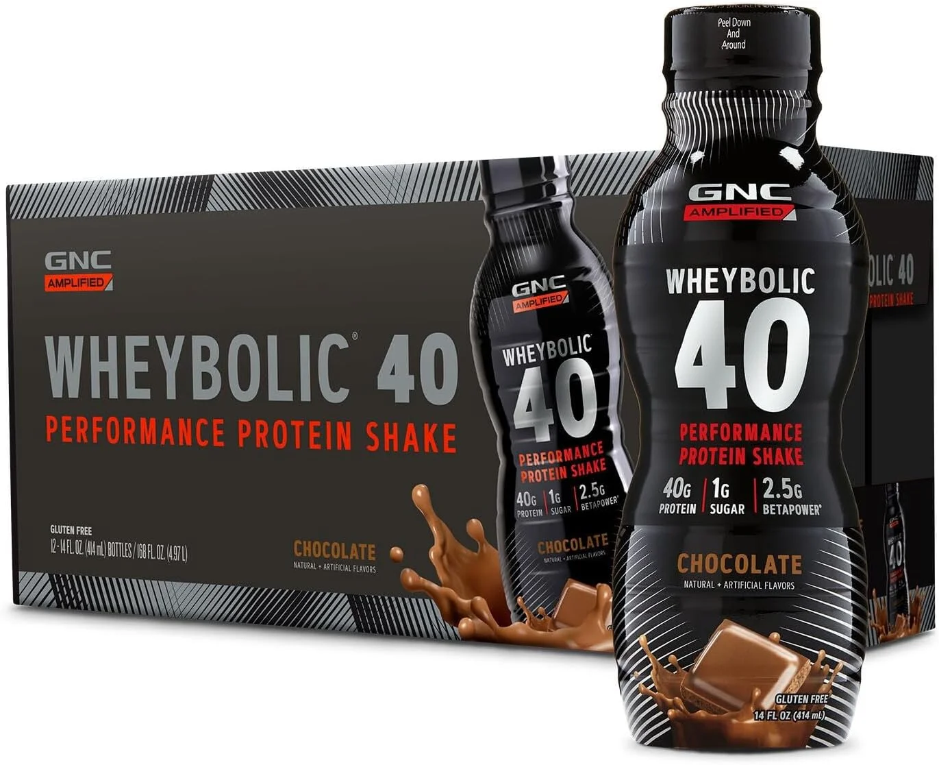 GNC AMP Wheybolic 40 - شکلاتی - ۴۱۴ میلی لیتر (۱۲ بطری) GNC AMP Wheybolic 40 - شکلاتی - ۴۱۴ میلی لیتر (۱۲ بطری)