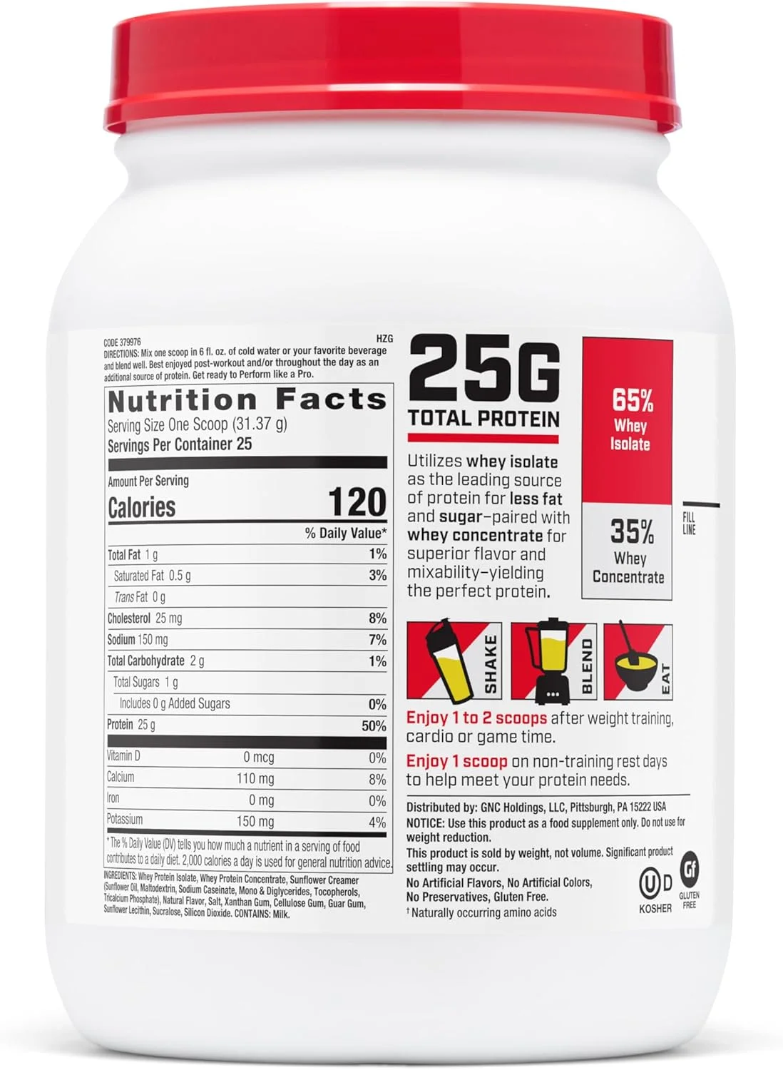 پودر پروتئین وی 100% GNC Pro Performance، پروتئین با جذب سریع، قدرت و ریکاوری عضلات، کرم موز، 25 سروینگ پودر پروتئین وی 100% GNC Pro Performance، پروتئین با جذب سریع، قدرت و ریکاوری عضلات، کرم موز، 25 سروینگ