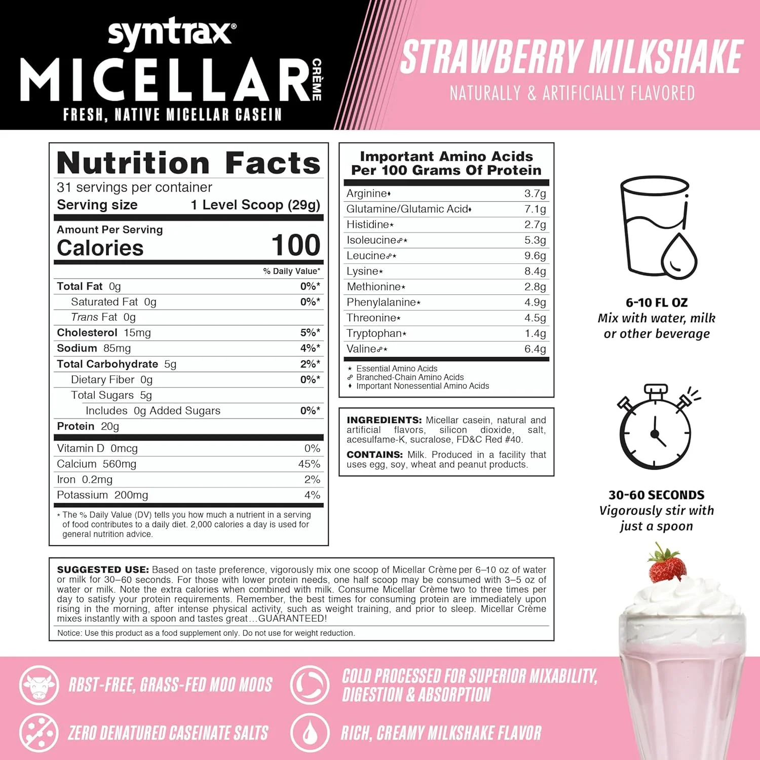 سینترکس نوتریشن میسلار کرم، تازه، کازئین میسلار طبیعی، میلک شیک توت فرنگی، 2 پوند سینترکس نوتریشن میسلار کرم، تازه، کازئین میسلار طبیعی، میلک شیک توت فرنگی، 2 پوند