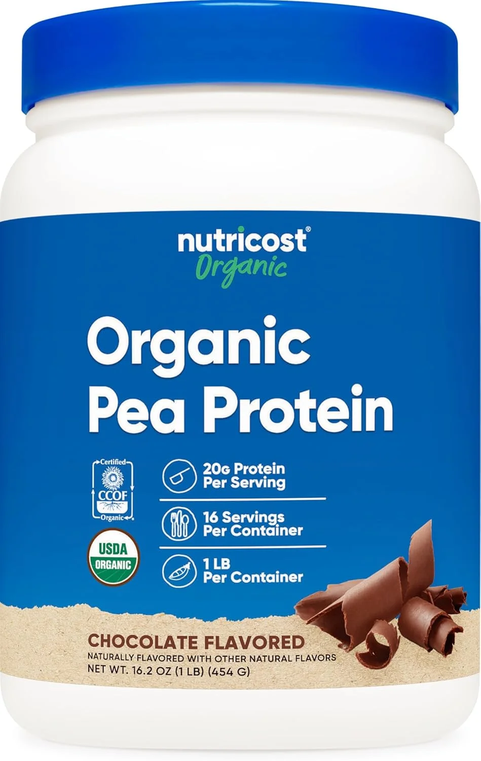 پودر پروتئین نخود ارگانیک نوتری‌کاست (450 گرم) با طعم شکلات - دارای گواهی USDA ارگانیک، پروتئین گیاهی، مناسب گیاهخواران، بدون گلوتن، غیر تراریخته