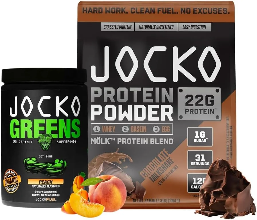 پودر پروتئین وی Jocko Fuel با طعم شکلات و طعم هلو سبزیجات روزانه