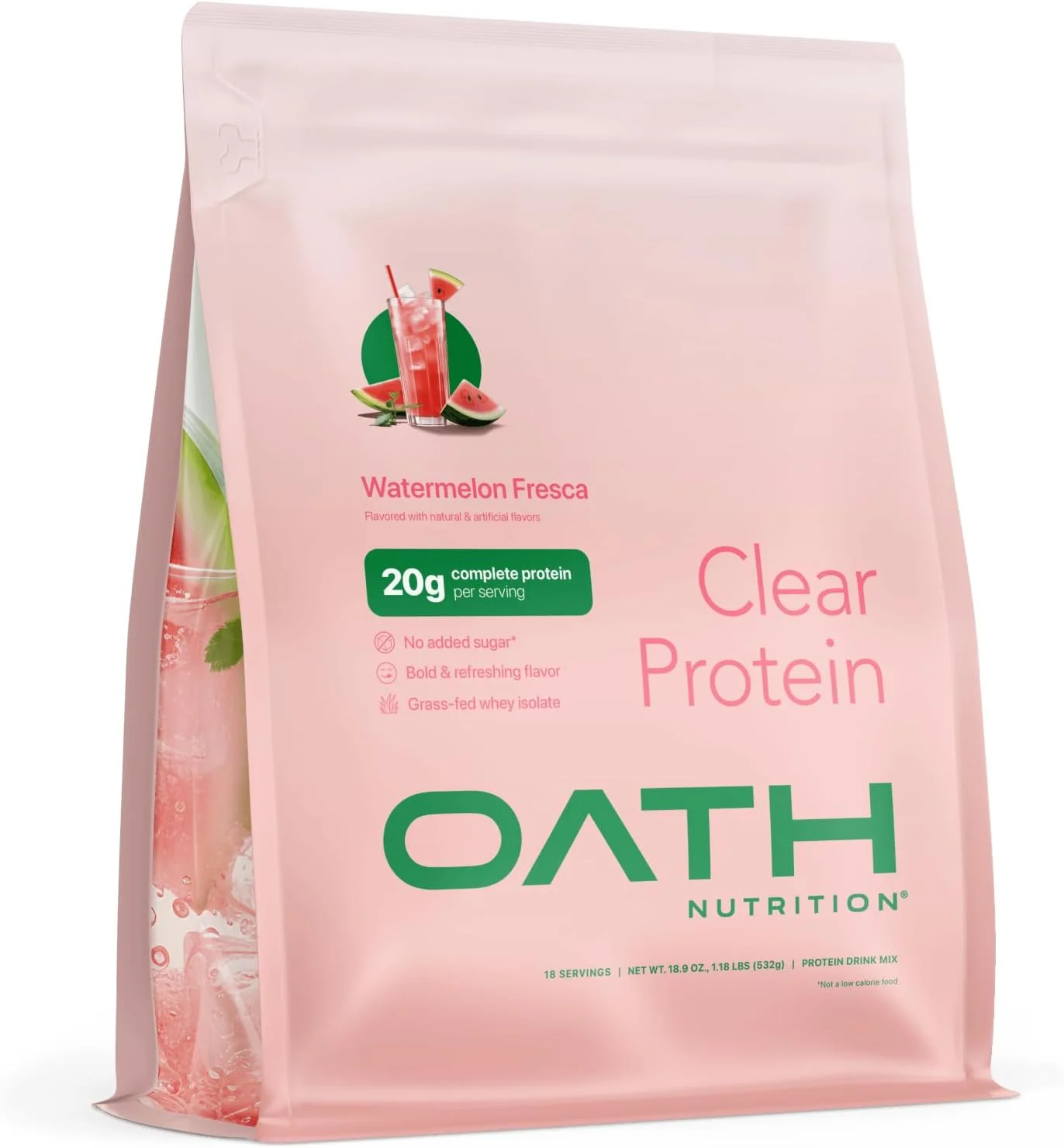 پودر پروتئین وی ایزوله شفاف Oath Nutrition، طعم هندوانه، 20 گرم پروتئین کامل در هر وعده، بدون شکر افزوده، تهیه شده از شیر گاو تغذیه شده با علف، 18 وعده