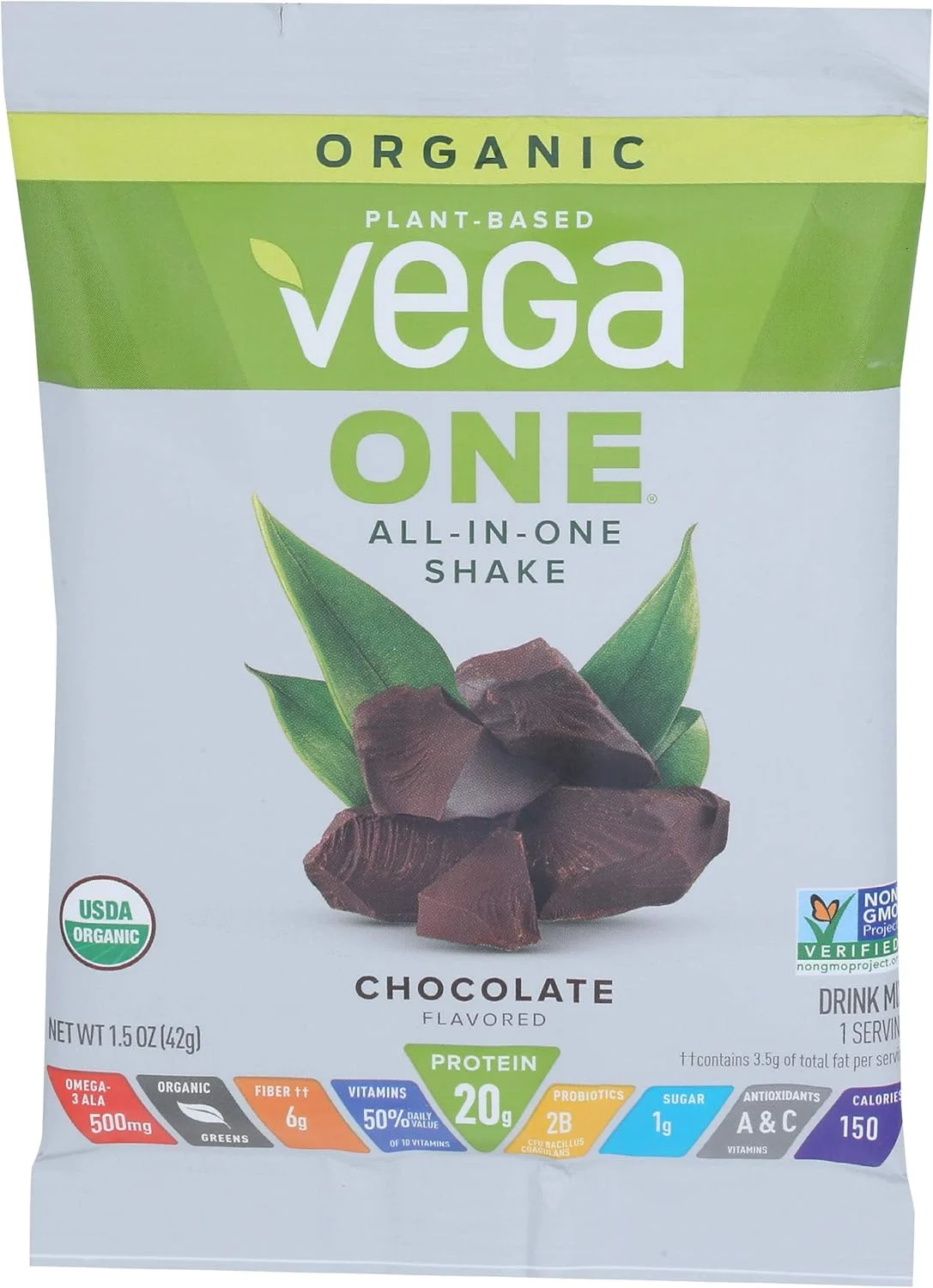 پودر پروتئین گیاهی ارگانیک وگا وان، شکلاتی، 42 گرم