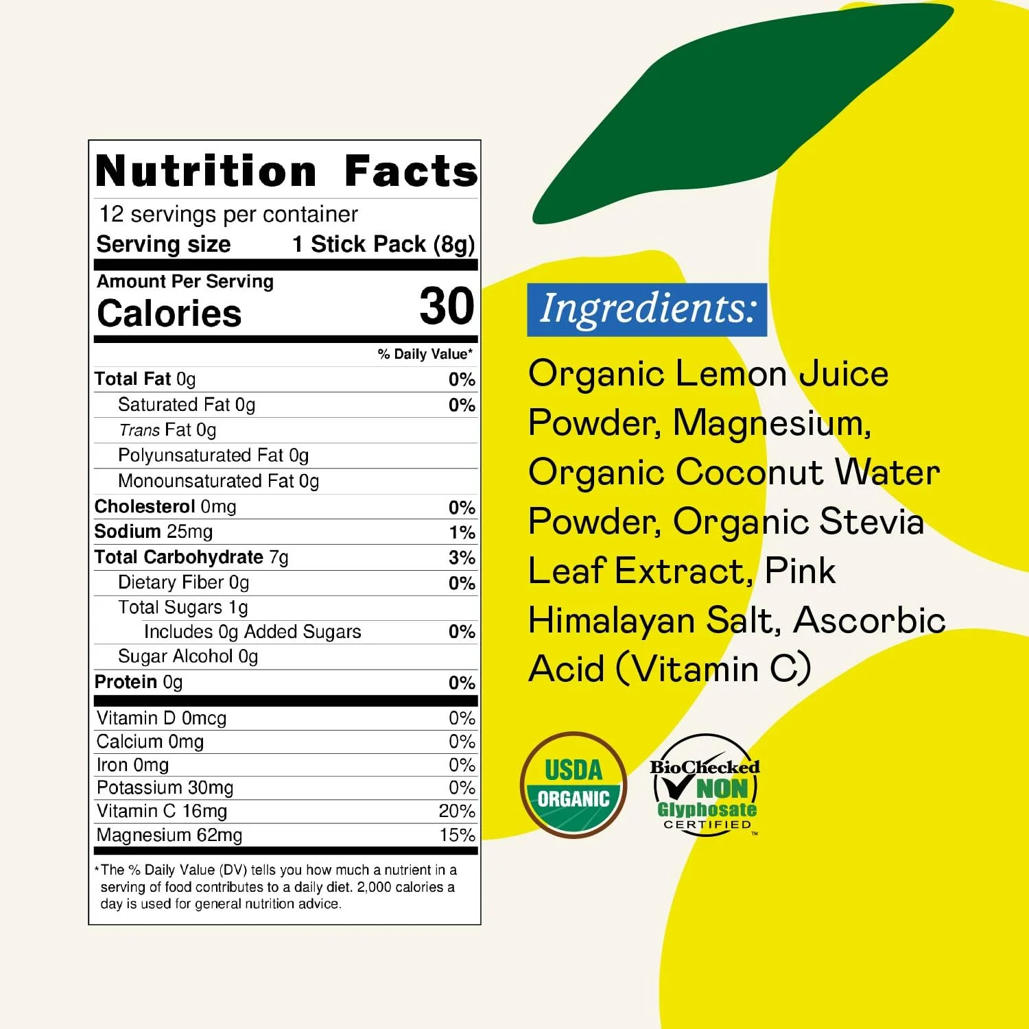 پودر مخلوط نوشیدنی الکترولیت آبرسان ارگانیک GOODONYA، پودر آبرسان دارای گواهی ارگانیک، غیر GMO، بدون گلیفوسیت Biochecked، کم شکر، طعم لیموناد، بدون طعم دهنده های مصنوعی، 12 بسته چوبی