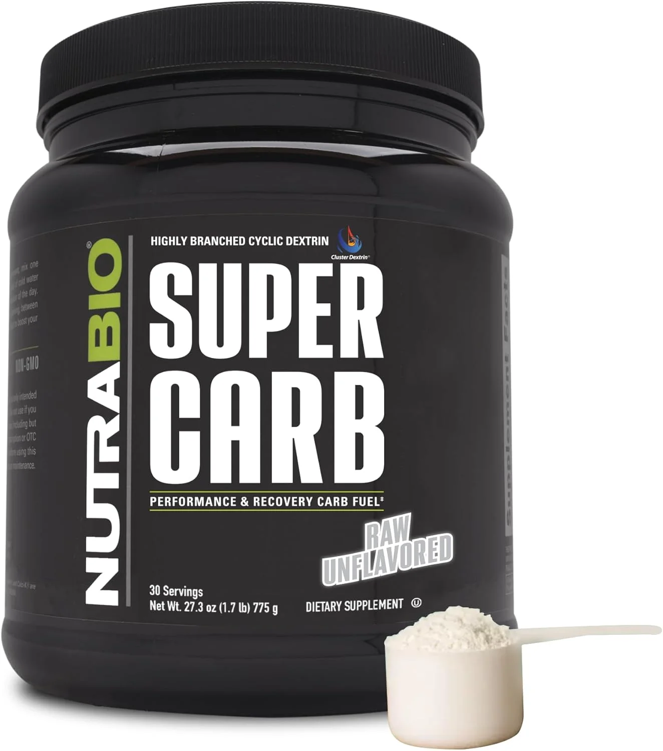 پودر کربوهیدرات نوتراBio Super Carb با کلاستر دکسترین و الکترولیت ها، مکمل پیشرفته کربوهیدرات برای سوخت تمرین، عملکرد و ریکاوری عضلات، دکسترین حلقوی، بدون طعم، 30 سروینگ