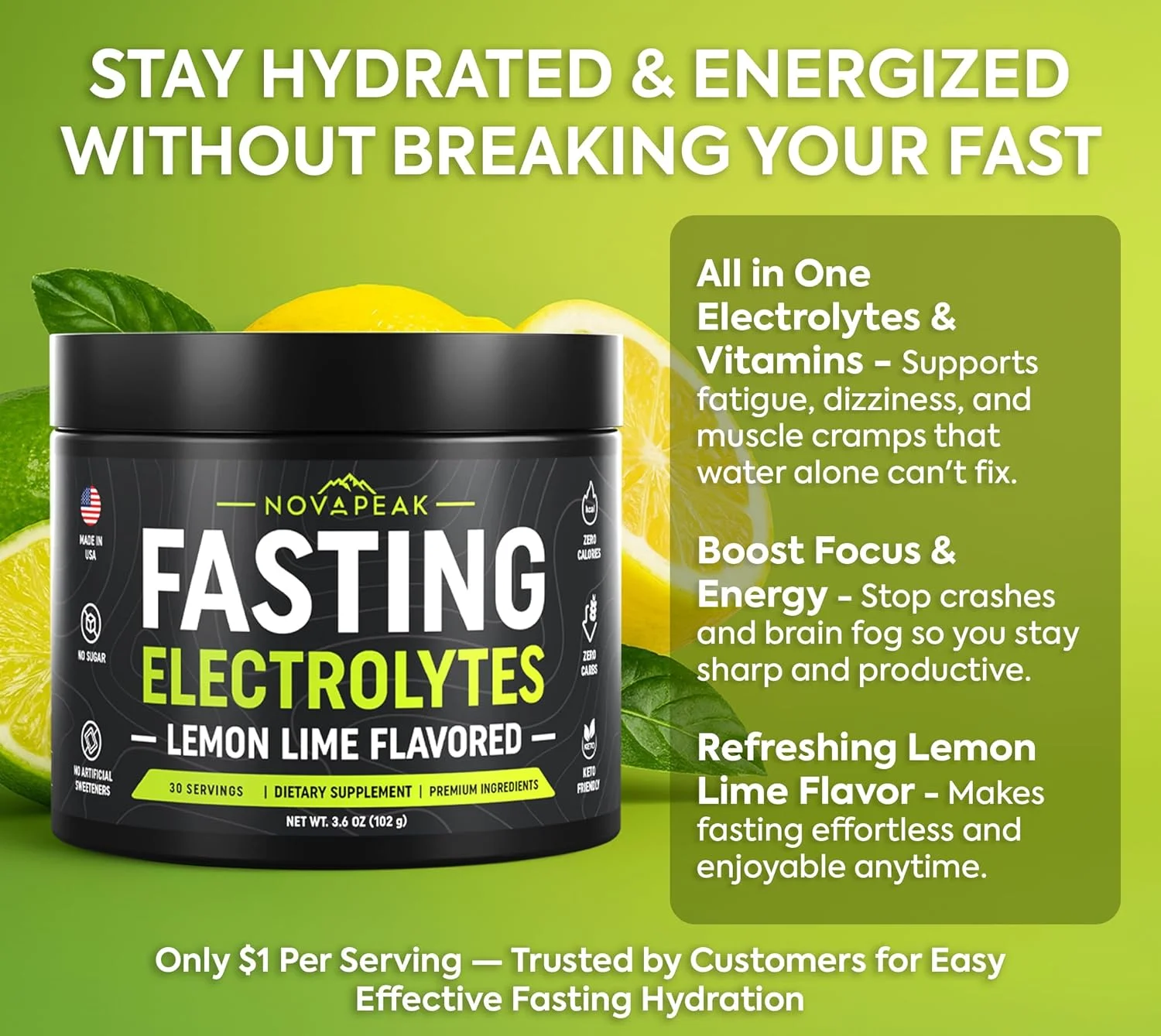 الکترولیت های روزه داری - آبرسانی سریع و نمک های روزه داری - الکترولیت ها برای روزه داری - مکمل روزه داری - 30 سروینگ، لیمو ترش
