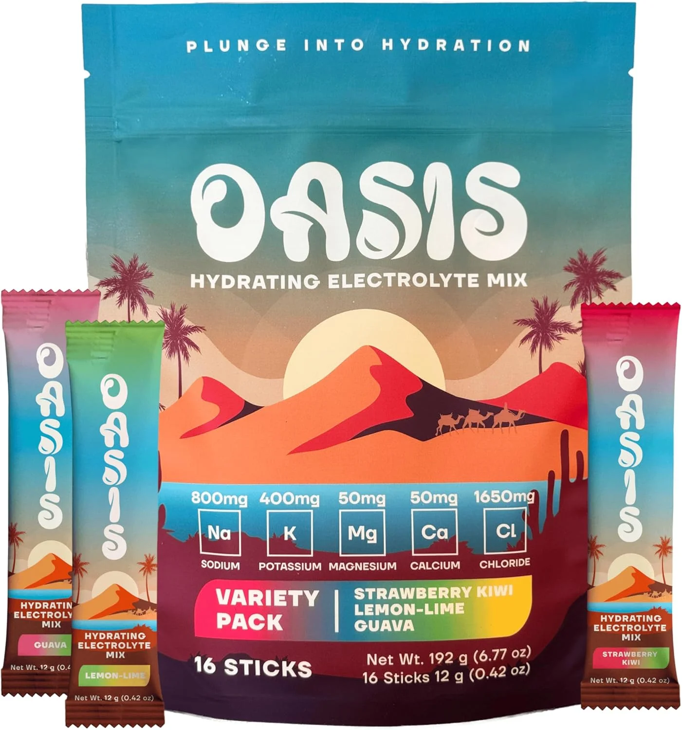 پودر الکترولیت Oasis - بدون شکر، بدون کالری، طعم دهنده طبیعی، بسته های آبرسانی برای تمرین یا بیرون رفتن | محلول پودر آبرسانی ORS با 5 الکترولیت، ویتامین C | بسته متنوع (16 عدد)