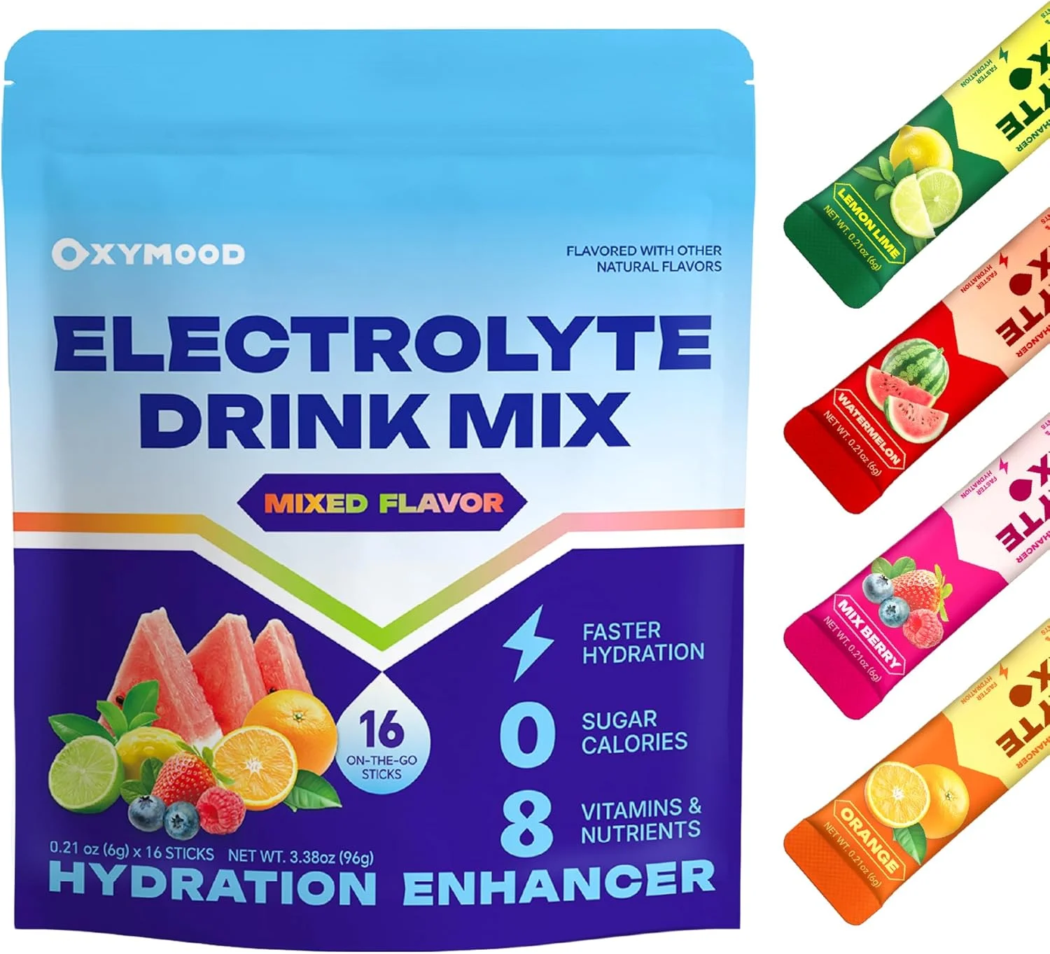 پودر الکترولیت بدون شکر - بسته های آبرسانی پر سدیم، مخلوط نوشیدنی الکترولیت برای علاقه مندان به تناسب اندام و کارگران فضای باز، بدون کالری (مجموعه 16 عددی)