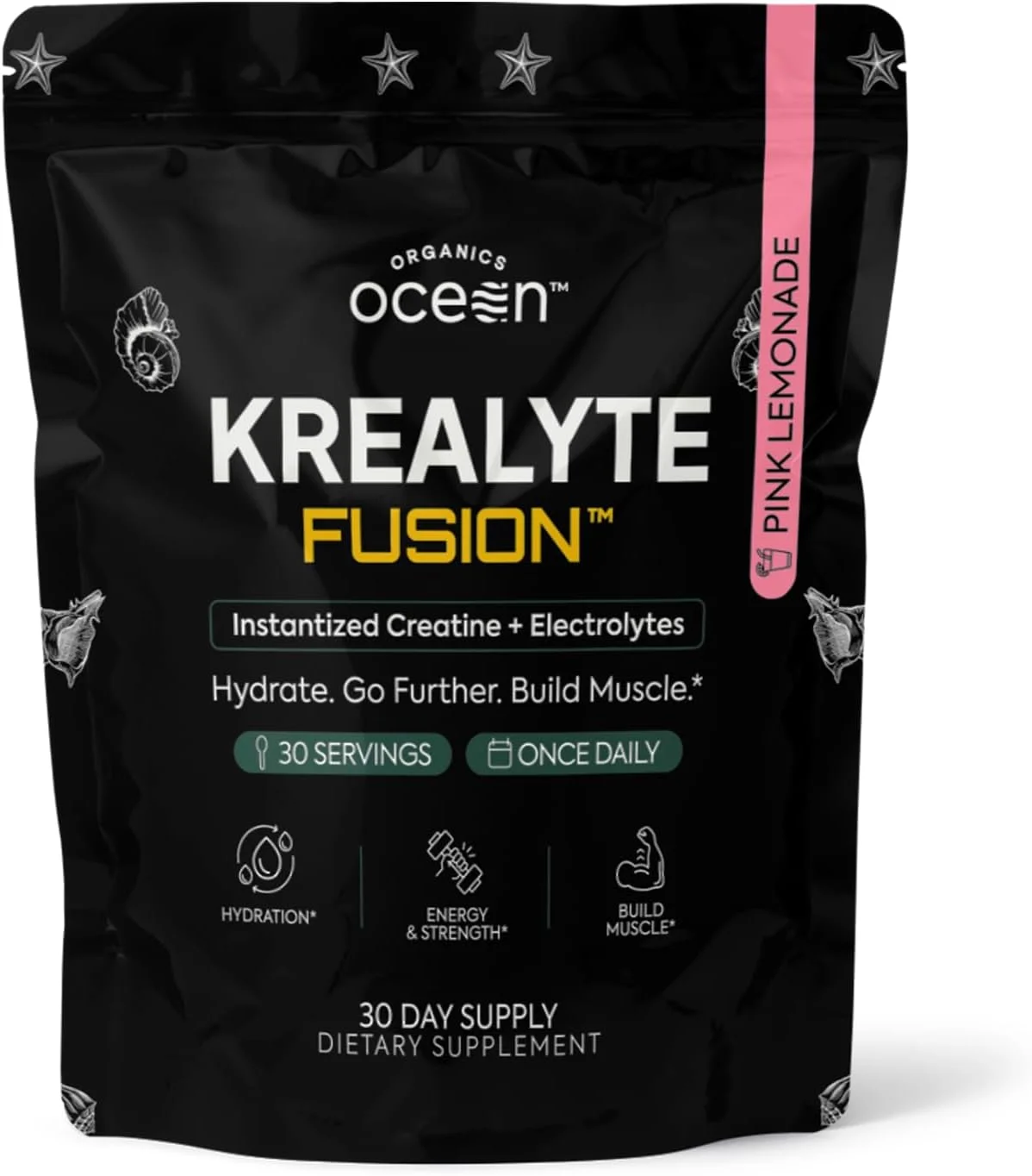 مخلوط کراتین مونوهیدرات فوری با الکترولیت ها - تقویت قدرت عضلانی، استقامت و آبرسانی - وگان، بدون شکر، طعم لیموناد صورتی - 30 سروینگ