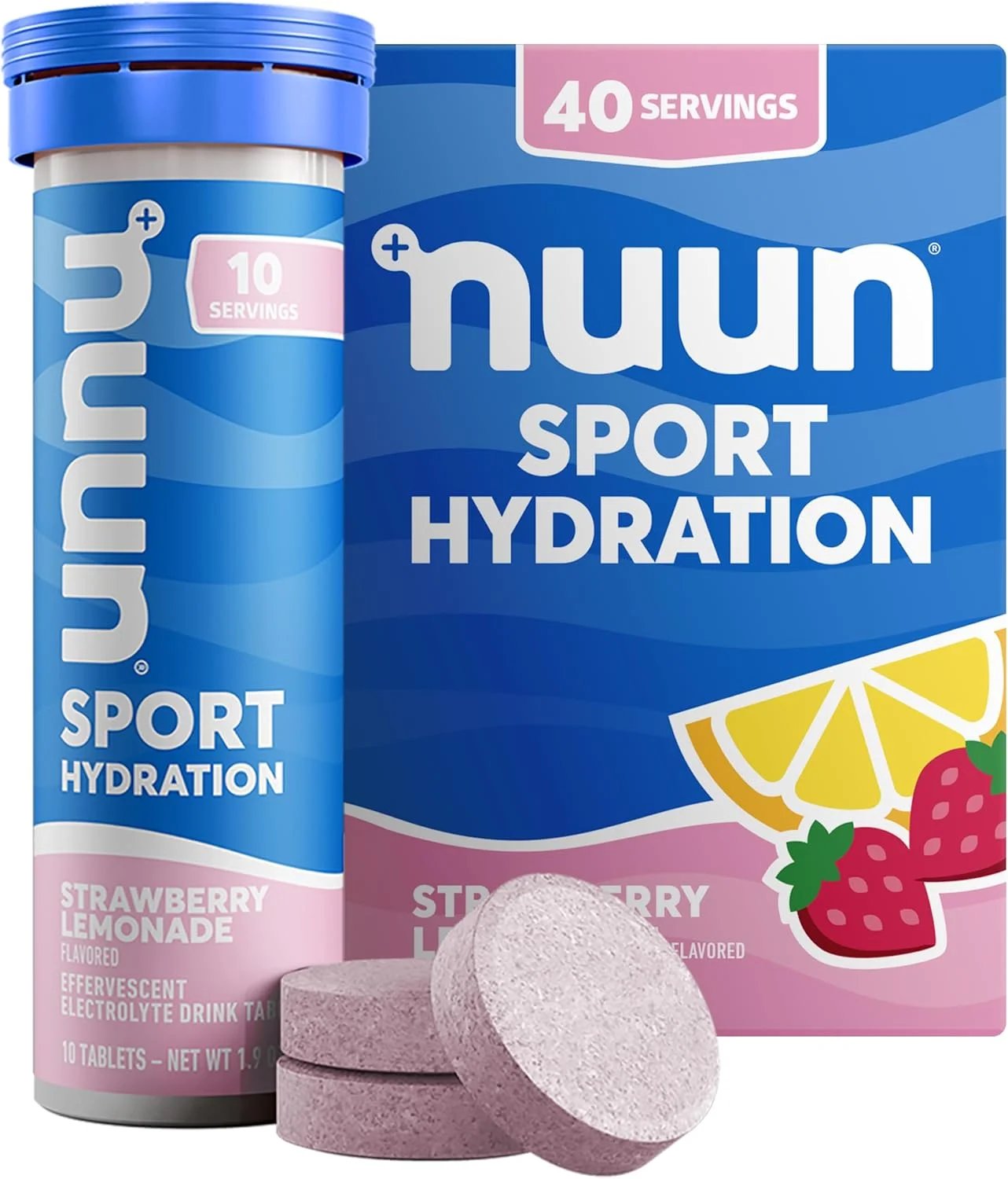 قرص های الکترولیت ورزشی Nuun حاوی منیزیم، کلسیم، پتاسیم، کلرید و سدیم، بدون گلوتن و وگان، طعم لیموناد توت فرنگی، بسته 4 عددی (در مجموع 40 سروینگ)