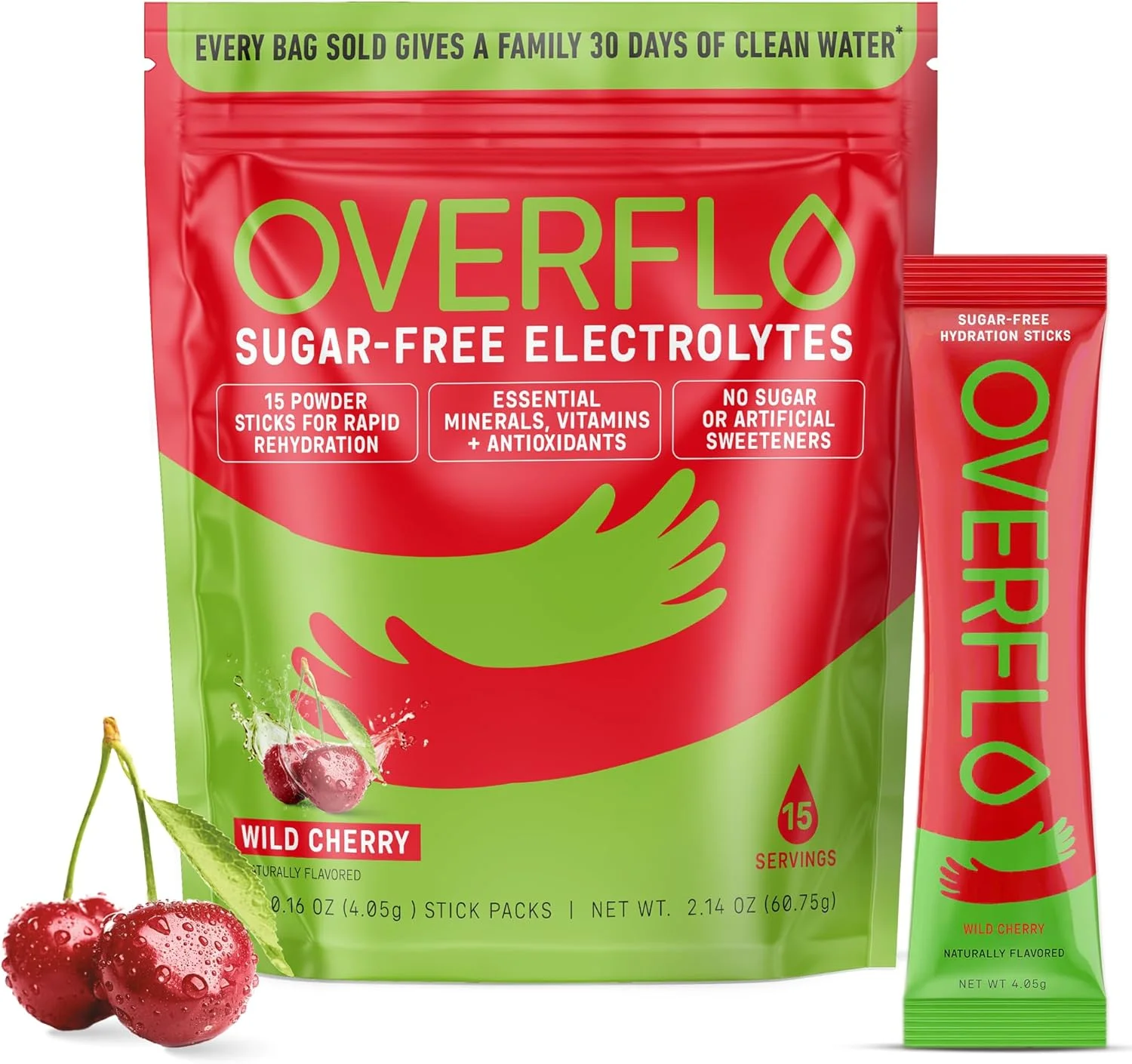 پودر الکترولیت اورفلو – ترکیب آبرسان بدون شکر با آب نارگیل، منیزیم و پتاسیم – الکترولیت های فوری و خالص برای ریکاوری – سرشار از سلامتی – آلبالو وحشی، 15 بسته