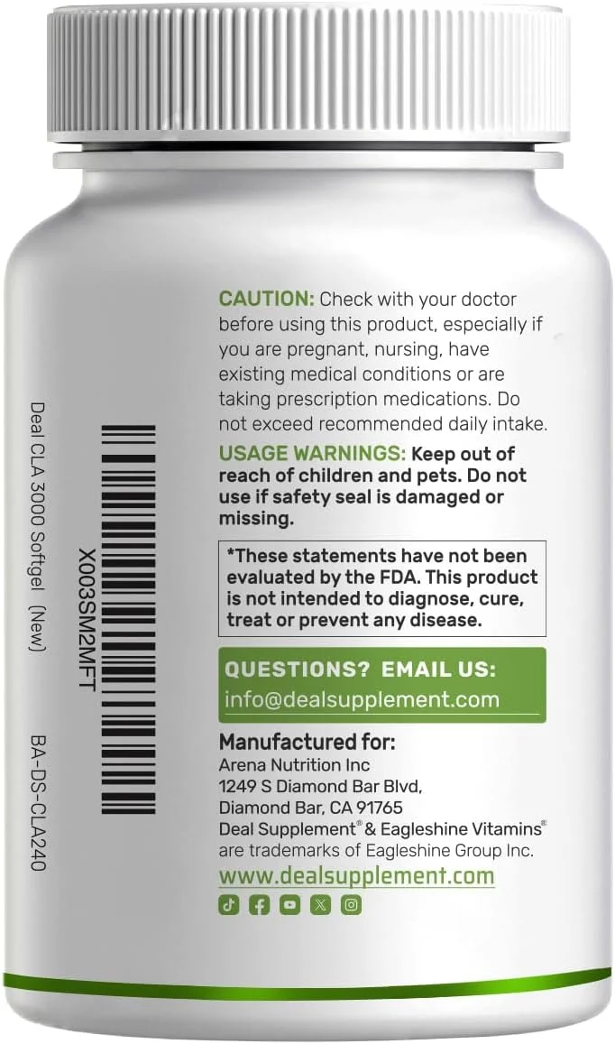 CLA فوق العاده قوی 3000 میلی گرم | 240 سافت ژل، لینولئیک اسید مزدوج فعال از روغن گلرنگ