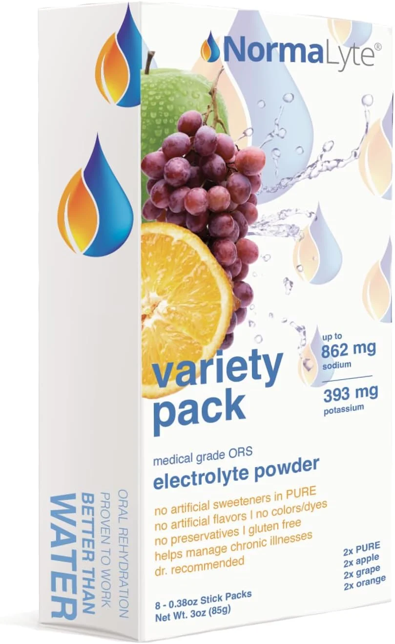نورمالیت، بسته 8 عددی پودر ORS برای آبرسانی خوراکی - 4 طعم مختلف، مکمل انرژی، پودر الکترولیت، مکمل پتاسیم، وگان، قرص رفع کم آبی