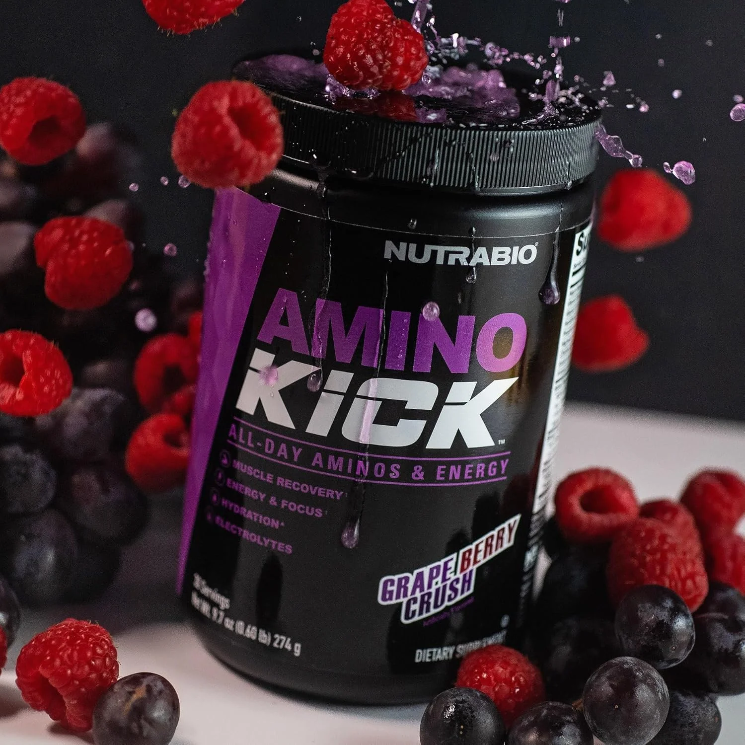 نوتراBio Amino Kick - پودر BCAA با کافئین طبیعی - مکمل اسیدهای آمینه برای انرژی، هیدراتاسیون و ریکاوری - BCAAs، الکترولیت ها و اسیدهای آمینه - Grape Berry Crush، 30 سروینگ نوتراBio Amino Kick - پودر BCAA با کافئین طبیعی - مکمل اسیدهای آمینه برای انرژی، هیدراتاسیون و ریکاوری - BCAAs، الکترولیت ها و اسیدهای آمینه - Grape Berry Crush، 30 سروینگ
