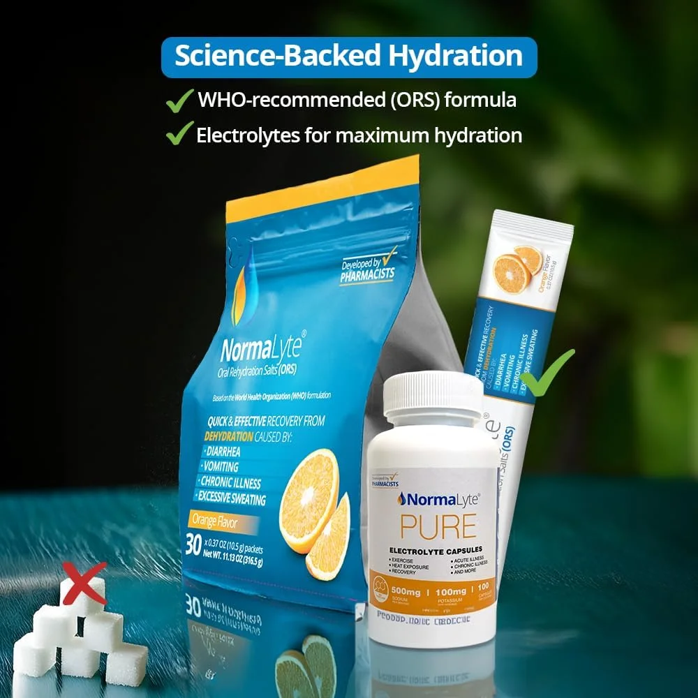 نورمالیت پرتقالی - بسته های پودر الکترولیت واجد شرایط FSA | مخلوط نوشیدنی الکترولیت مورد مطالعه بالینی | 30 عدد چوب آبرسانی موثر نورمالیت پرتقالی - بسته های پودر الکترولیت واجد شرایط FSA | مخلوط نوشیدنی الکترولیت مورد مطالعه بالینی | 30 عدد چوب آبرسانی موثر