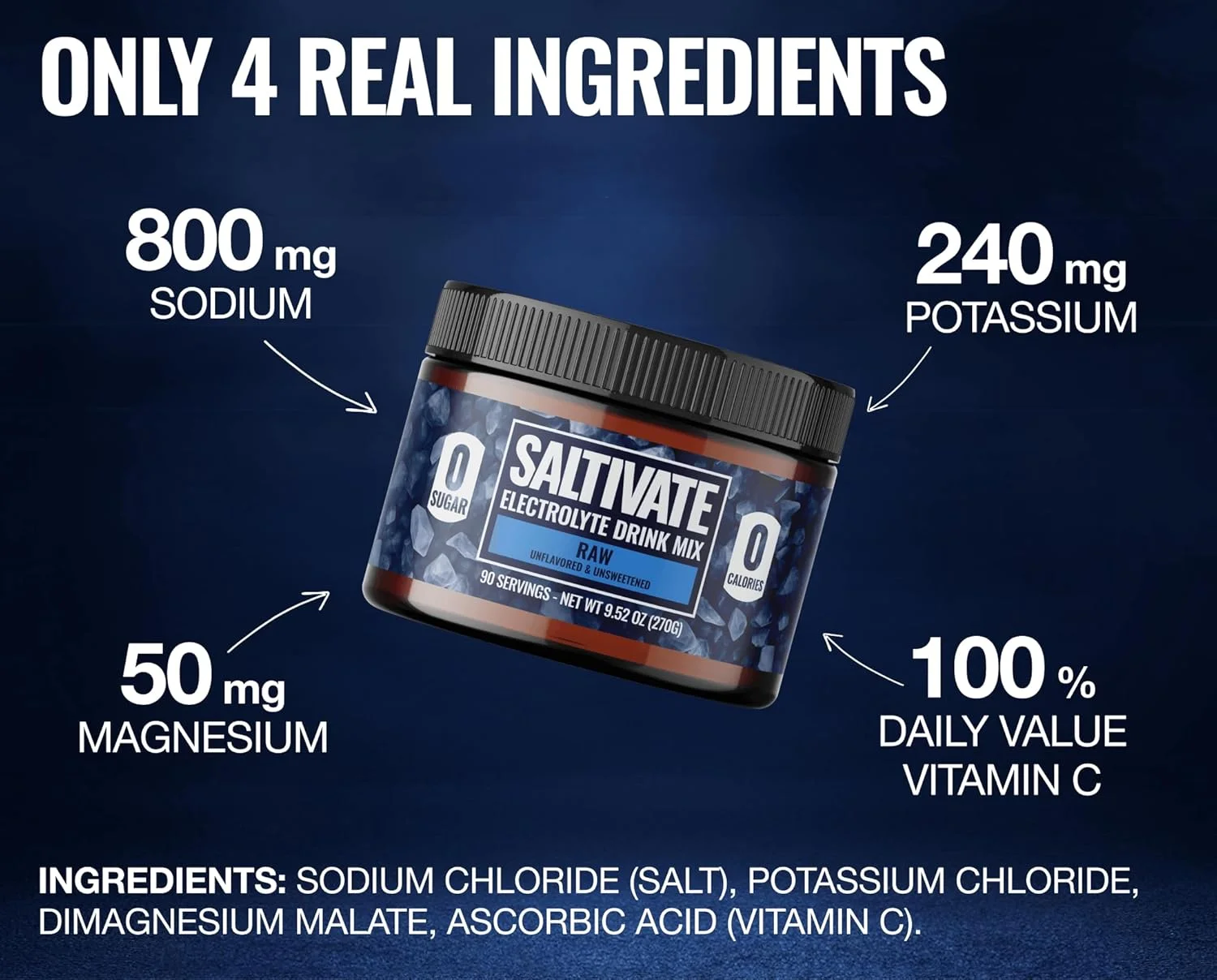 الکترولیت های خالص بدون طعم | HSA FSA | سدیم، پتاسیم، منیزیم بالا | بدون شکر، استویا، اسید سیتریک یا مالتودکسترین | پودر الکترولیت خالص فله | ساخت آمریکا | 90 سروینگ 32 Fl Oz