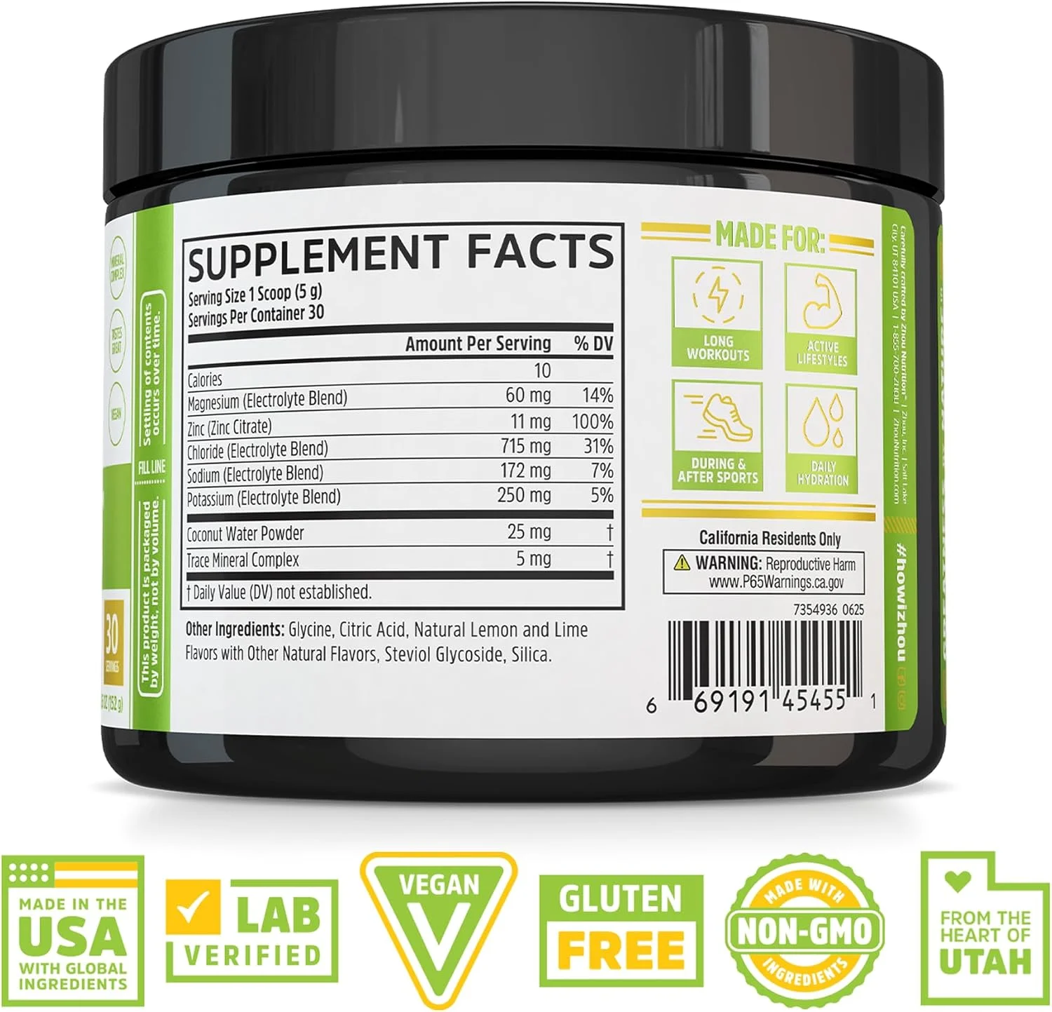 پودر الکترولیت هیدرو-فیول ژو، نوشیدنی آبرسان بدون شکر حاوی منیزیم، روی، پتاسیم و سدیم، مواد مغذی، مواد معدنی و عصاره آب نارگیل، بدون شکر - لیمو ترش، 152 گرم (30 سروینگ)