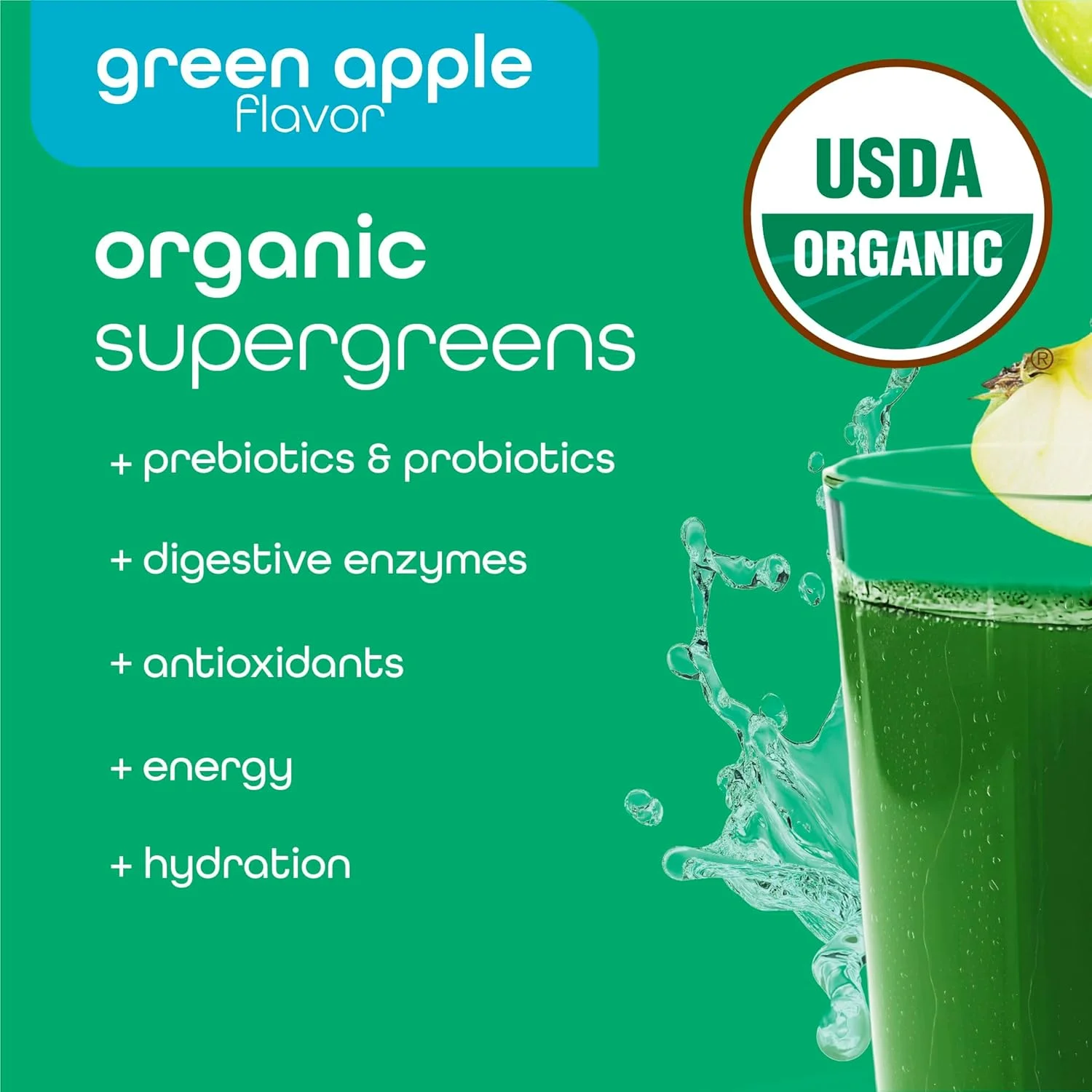 پودر انرژی و آبرسانی سوپرگرین ارگانیک زنا نوتریشن، حاوی بیش از 70 سوپرفود، بدون شکر، 5 گرم فیبر، اسپیرولینا، کلرلا، پری‌بیوتیک/پروبیوتیک، کافئین طبیعی + الکترولیت، 40 ساشه مخلوط نوشیدنی