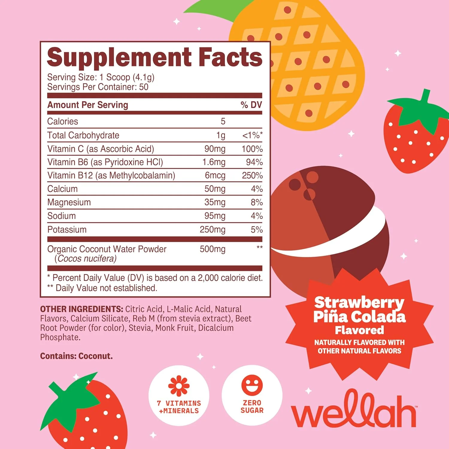 پودر الکترولیت ولا (توت فرنگی پینا کولادا) 50 سروینگ - مخلوط نوشیدنی آبرسان، 7 ویتامین و ماده معدنی، بدون قند