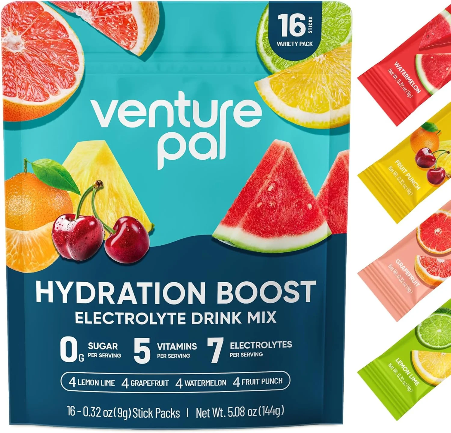 پودر الکترولیت بدون قند Venture Pal - بسته های آبرسانی روزانه مایع IV برای آبرسانی سریع | 7 الکترولیت و 5 ویتامین | مناسب برای کتو | غیر GMO | وگان | حل شوندگی سریع | 16 عدد پودر الکترولیت بدون قند Venture Pal - بسته های آبرسانی روزانه مایع IV برای آبرسانی سریع | 7 الکترولیت و 5 ویتامین | مناسب برای کتو | غیر GMO | وگان | حل شوندگی سریع | 16 عدد