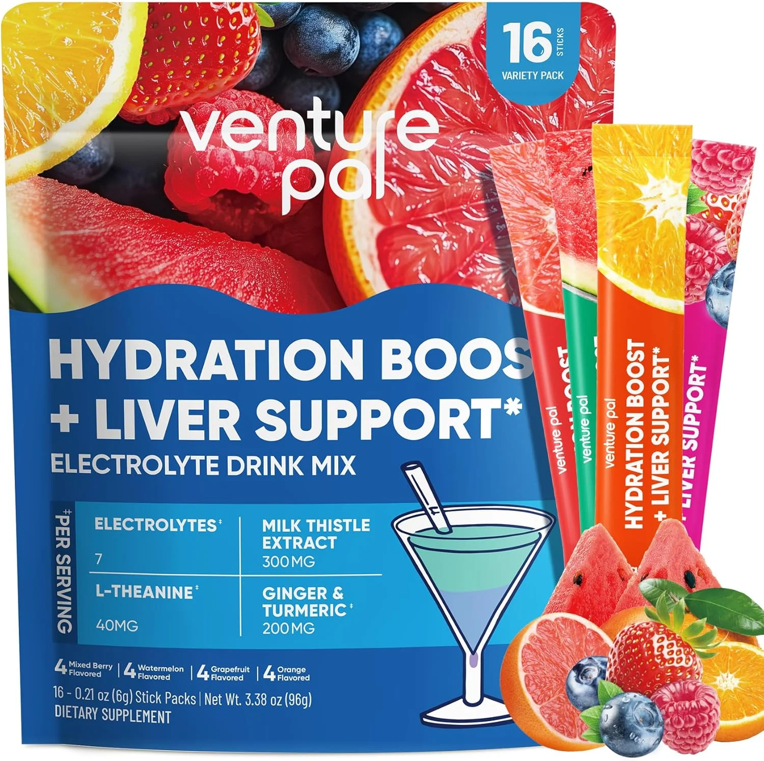 پودر الکترولیت و پشتیبانی از کبد ونچر پال - محلول خوراکی روزانه IV حاوی 7 الکترولیت و 5 ویتامین، خار مریم + ال-تیانین | بدون شکر | مناسب کتو | وگان، 16 عدد پودر الکترولیت و پشتیبانی از کبد ونچر پال - محلول خوراکی روزانه IV حاوی 7 الکترولیت و 5 ویتامین، خار مریم + ال-تیانین | بدون شکر | مناسب کتو | وگان، 16 عدد