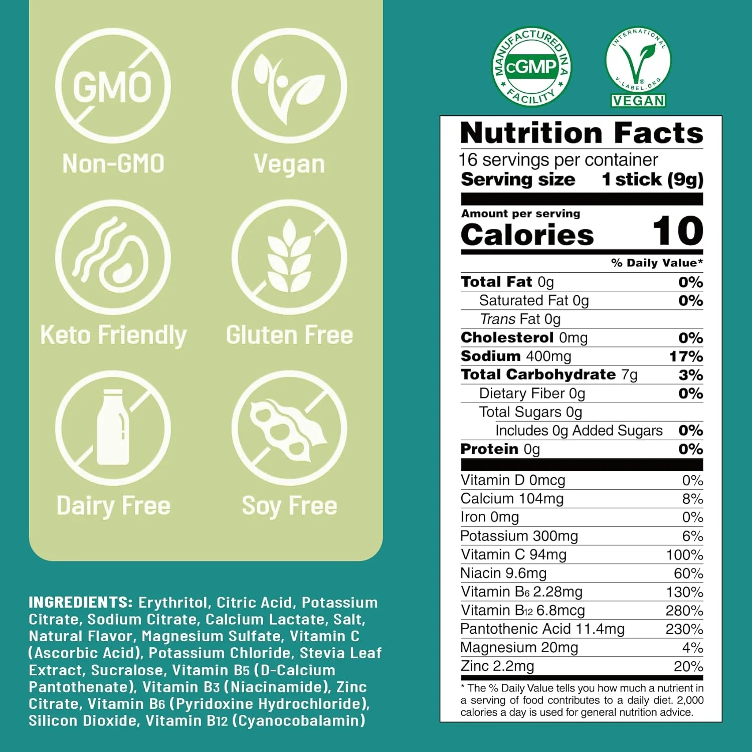 پودر الکترولیت بدون قند ونچر پال - مخلوط نوشیدنی روزانه برای آبرسانی سریع و بازیابی | 5 ویتامین و 7 الکترولیت | مناسب برای کتو | غیر GMO | دارای گواهی وگان | 16 عدد پودر الکترولیت بدون قند ونچر پال - مخلوط نوشیدنی روزانه برای آبرسانی سریع و بازیابی | 5 ویتامین و 7 الکترولیت | مناسب برای کتو | غیر GMO | دارای گواهی وگان | 16 عدد
