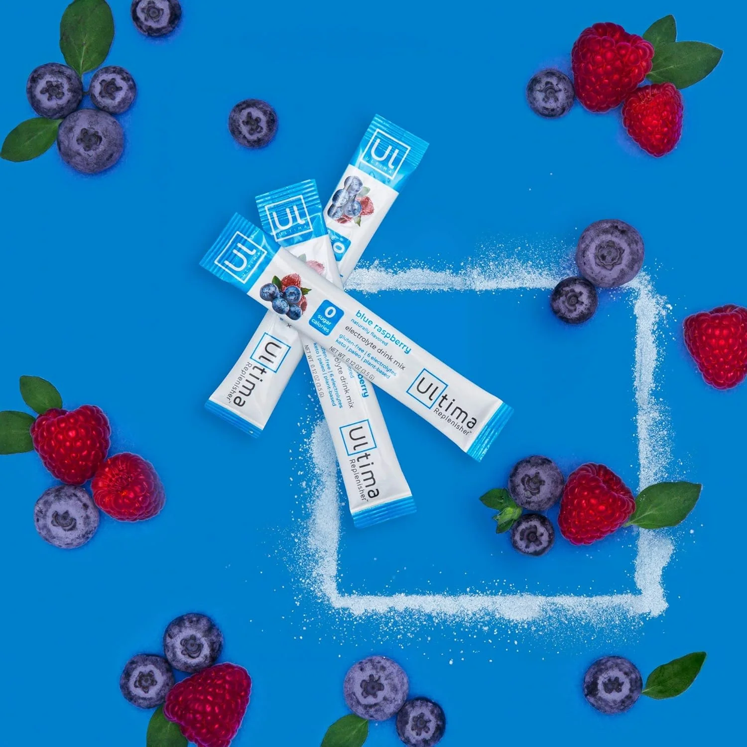 مخلوط نوشیدنی الکترولیتی آبرسان اولتیما، تمشک آبی، جعبه 20 عددی - بدون شکر، 0 کالری، 0 کربوهیدرات - بدون گلوتن، کتو، غیر GMO، وگان، حاوی منیزیم، پتاسیم، کلسیم