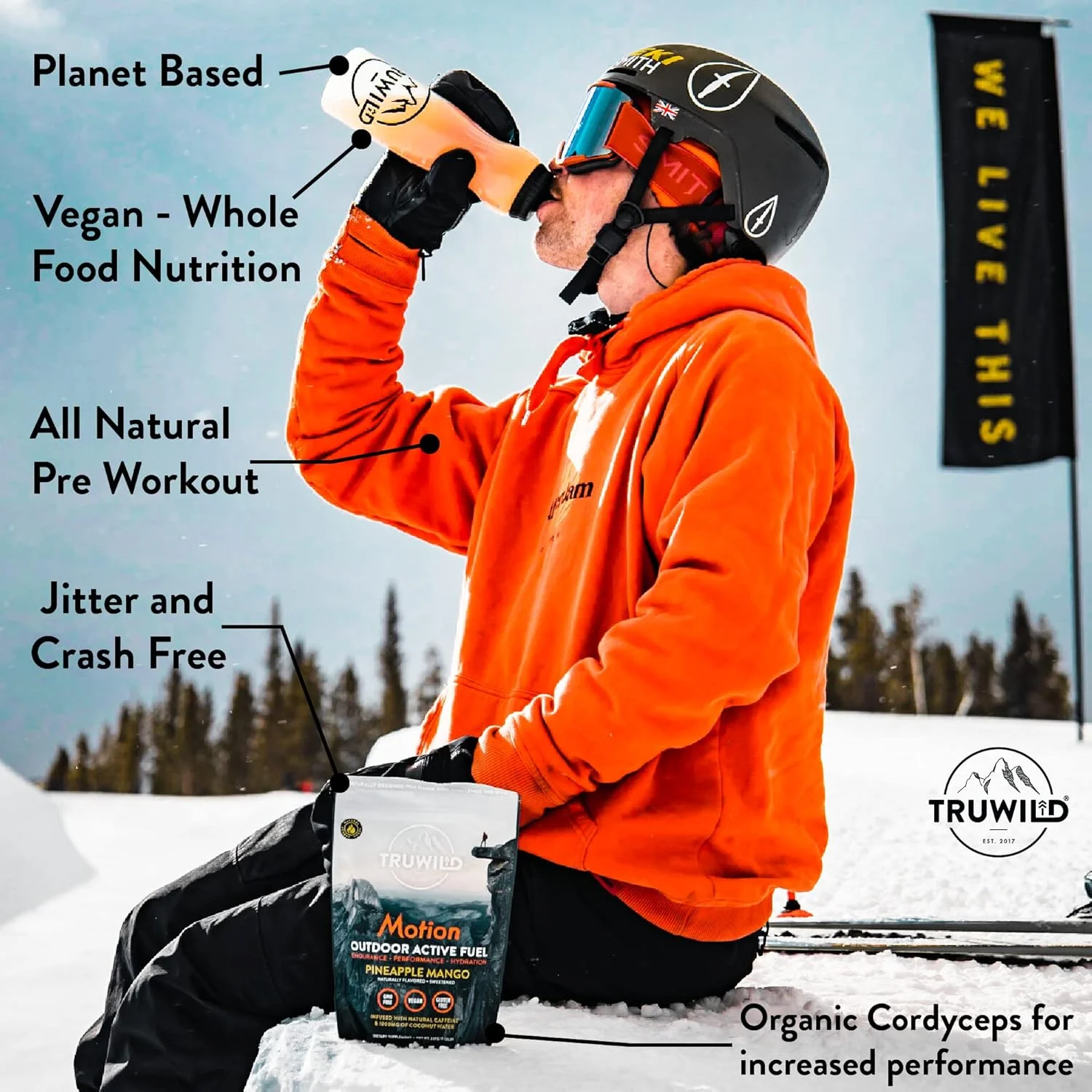 مخلوط پودر نوشیدنی قبل از تمرین کاملا طبیعی TruWild Motion برای مردان و زنان بدون لرزش یا افت ناگهانی انرژی، گیاهی، ارگانیک با الکترولیت ها + BioPerine، 20 سروینگ (آناناس انبه)