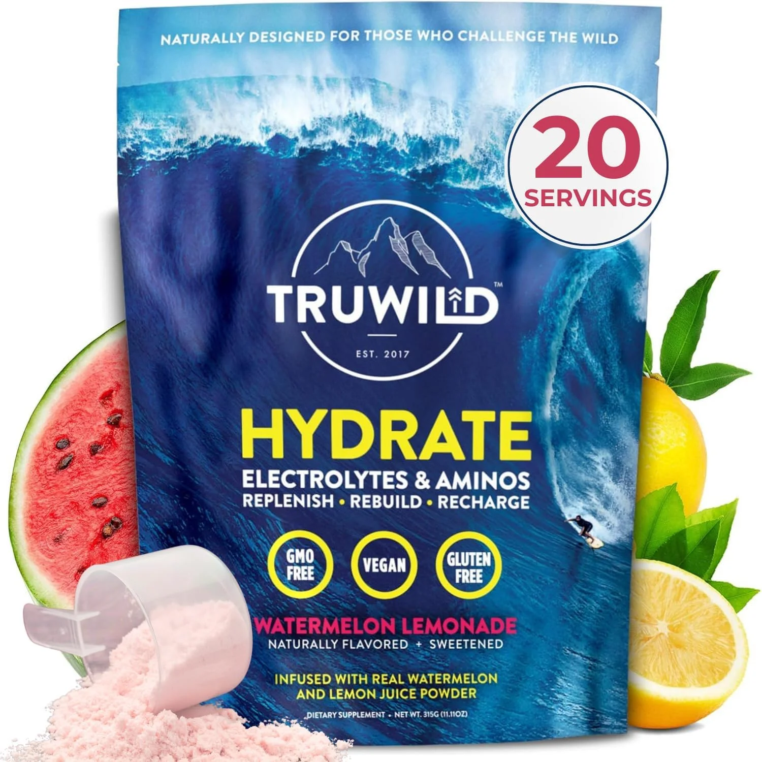 پودر آبرسان طبیعی TruWild بدون شکر، الکترولیت های گیاهی + آمینو اسیدها، نوشیدنی ریکاوری برای استفاده روزمره، مکمل پشتیبانی عضلات بعد از تمرین با منیزیم (هندوانه لیموناد) پودر آبرسان طبیعی TruWild بدون شکر، الکترولیت های گیاهی + آمینو اسیدها، نوشیدنی ریکاوری برای استفاده روزمره، مکمل پشتیبانی عضلات بعد از تمرین با منیزیم (هندوانه لیموناد)