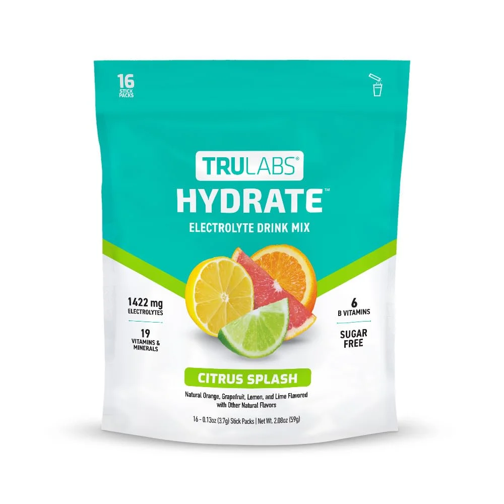 TRULABS Hydrate - طعم مرکبات. پودر الکترولیت بدون شکر. هر سهم حاوی 1422 میلی گرم الکترولیت و 19 ویتامین و مواد معدنی (16 عدد) TRULABS Hydrate - طعم مرکبات. پودر الکترولیت بدون شکر. هر سهم حاوی 1422 میلی گرم الکترولیت و 19 ویتامین و مواد معدنی (16 عدد)